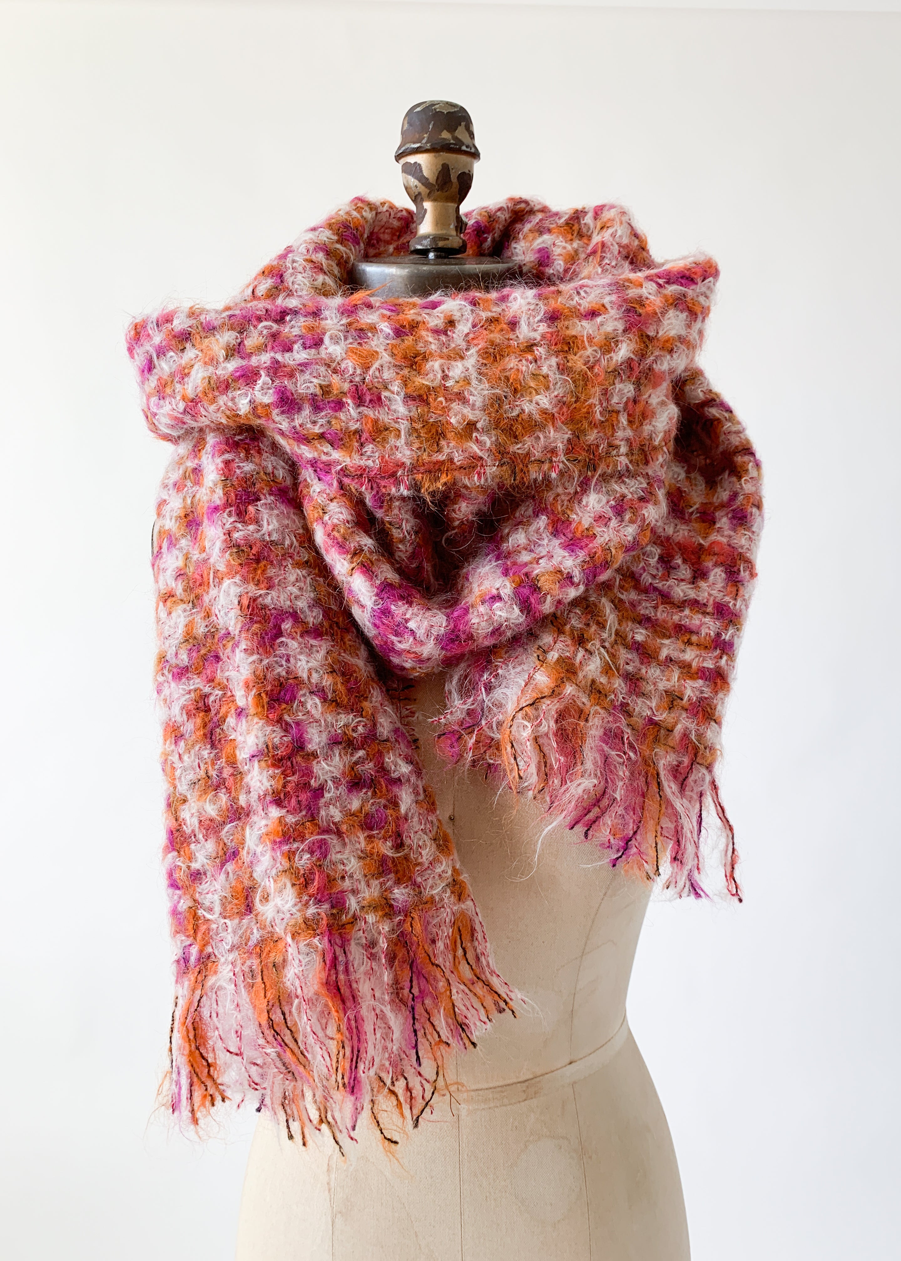 Vintage 1960s Plaid Mohair Shawl