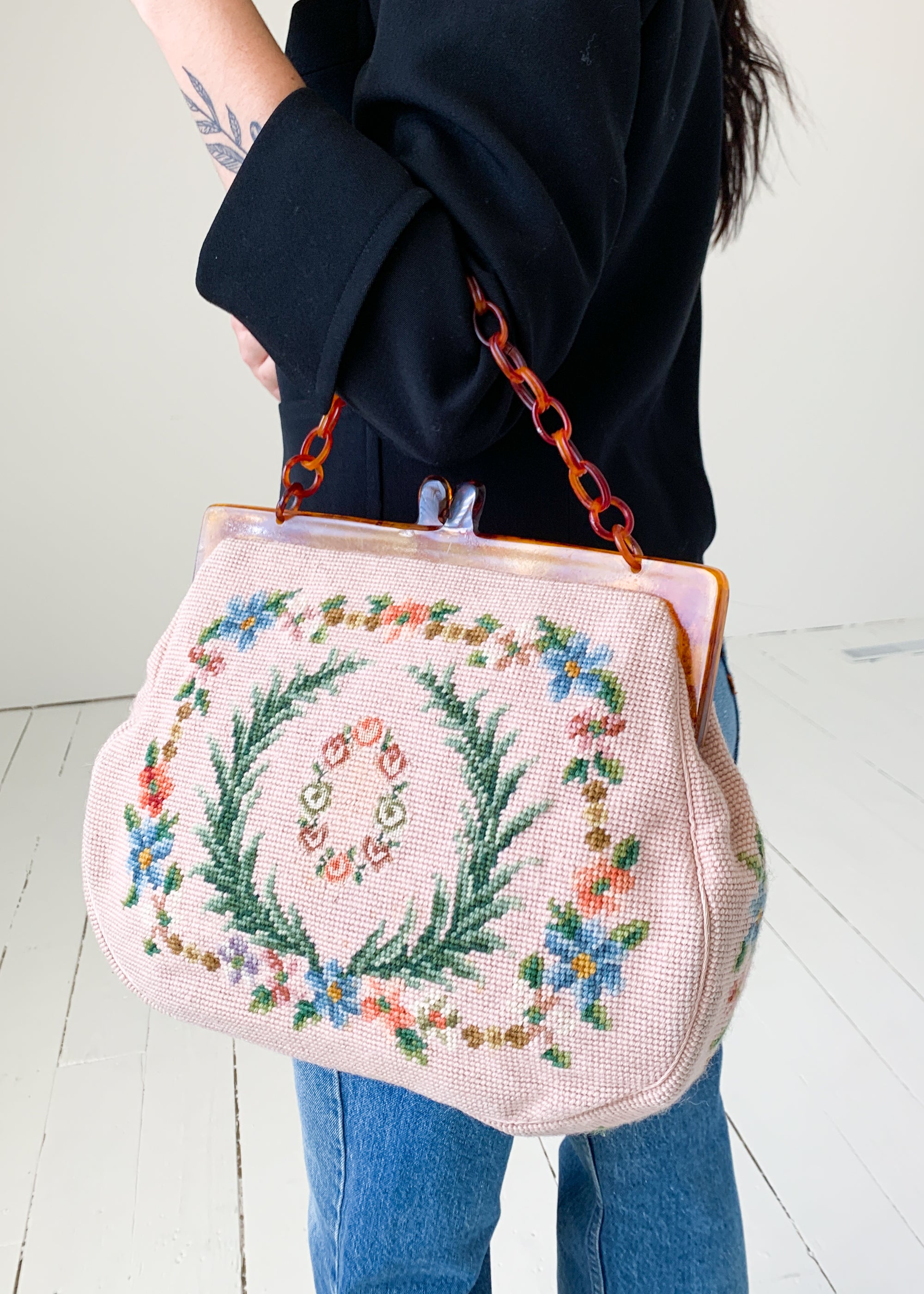 Vintage 1960s Oversized Needlepoint Purse