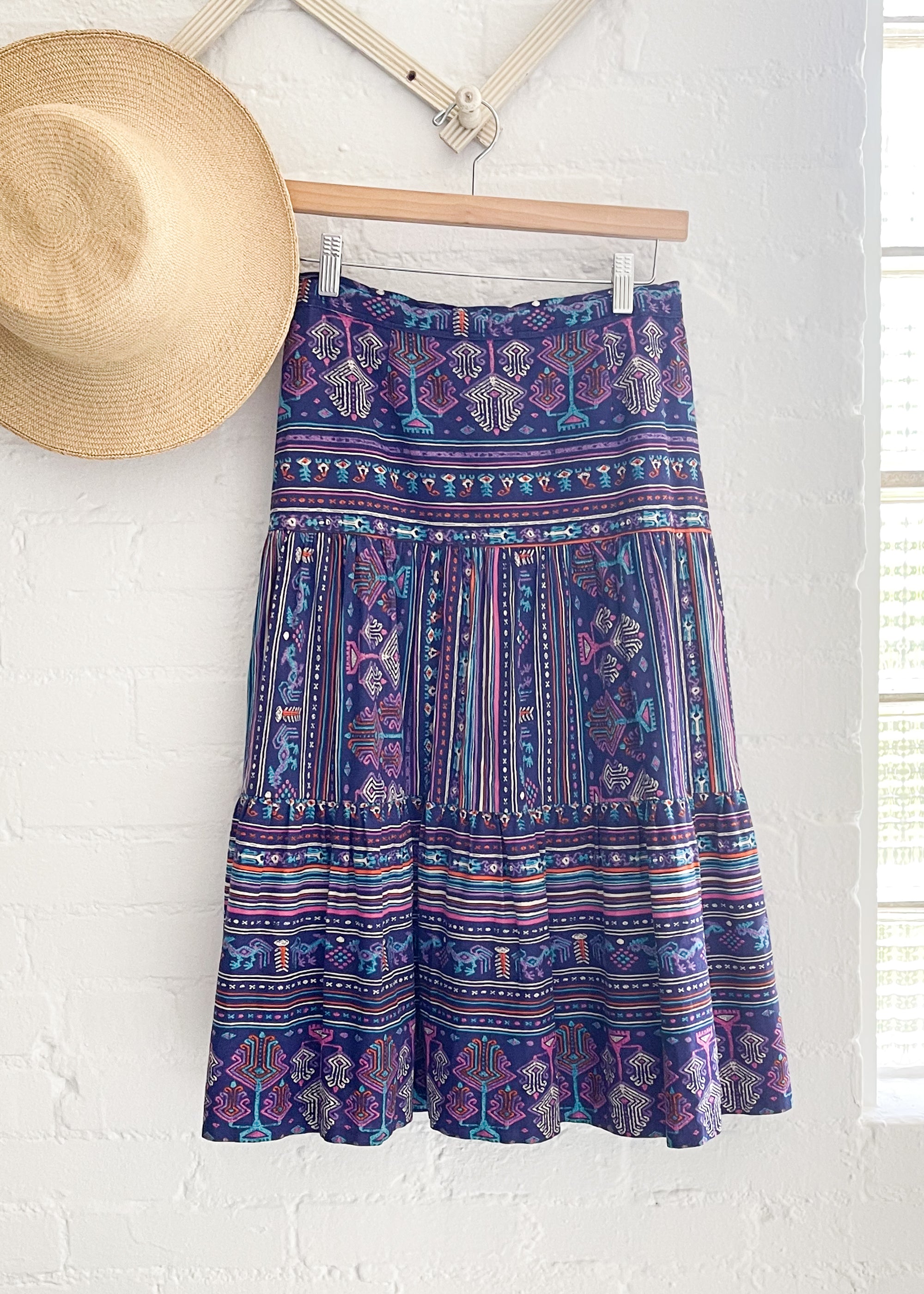 Vintage 1960s Purple Printed Cotton Skirt