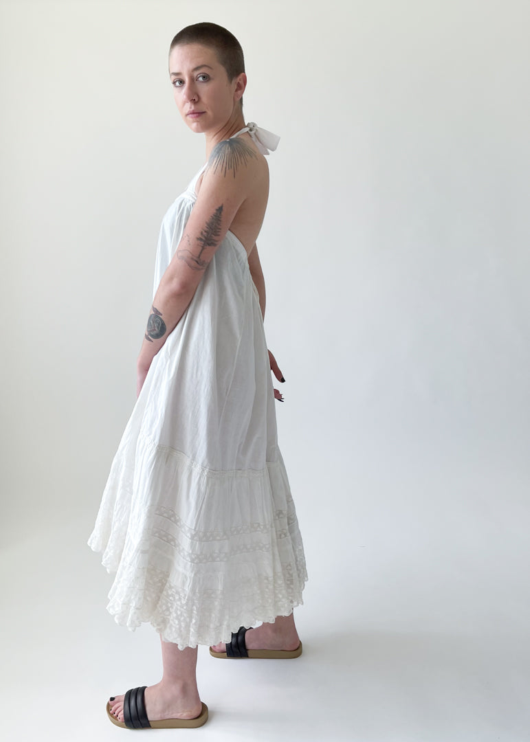 Reworked Edwardian Cotton and Lace Halter Dress
