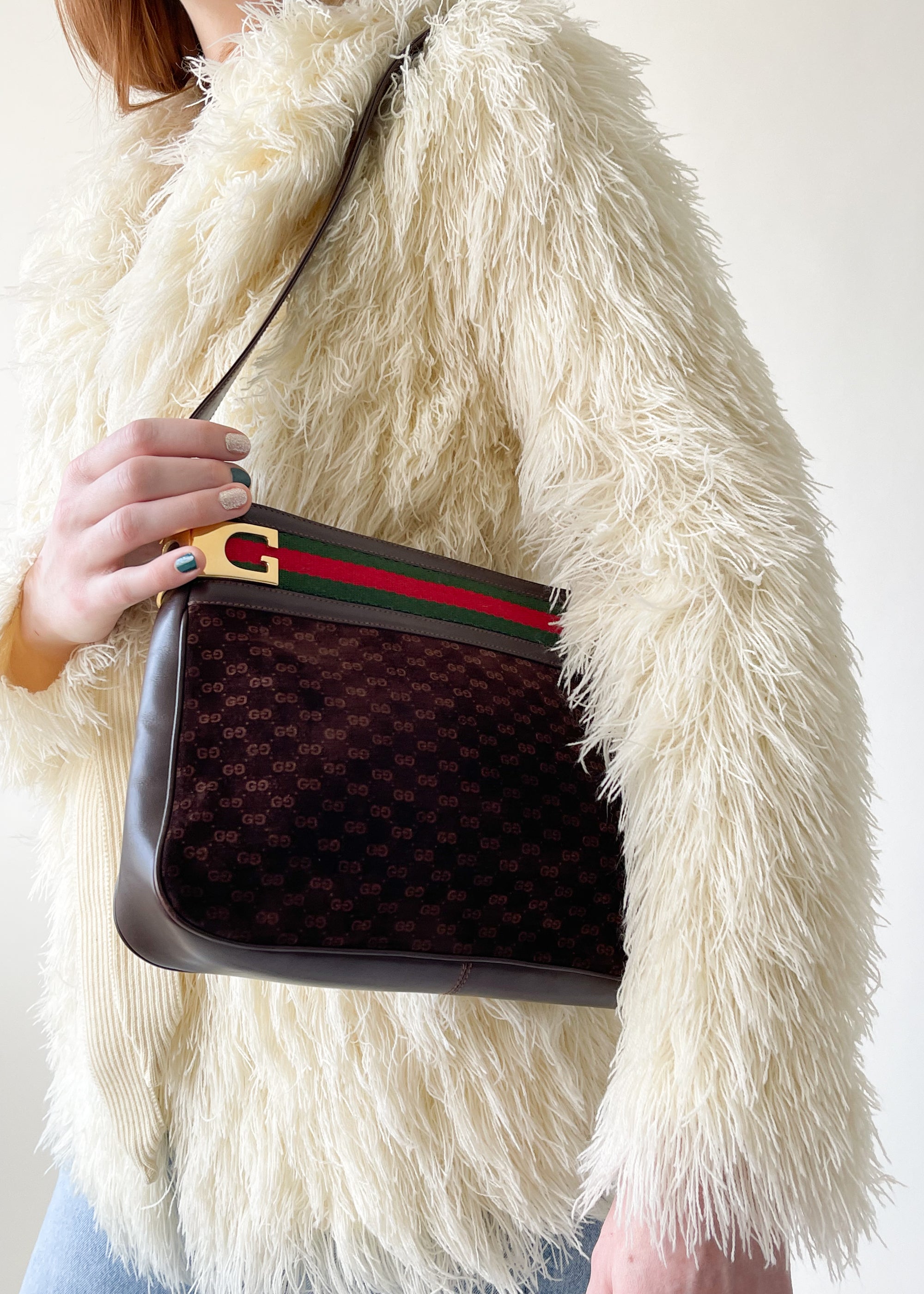 Vintage Late 1970s Gucci Suede Logo Purse