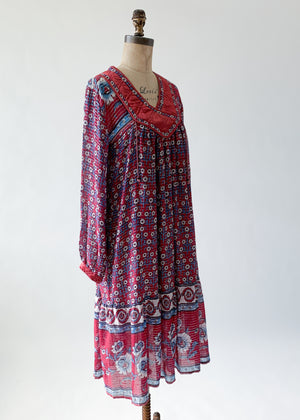 Vintage 1970s Indian Cotton Dress with Lurex Stripes