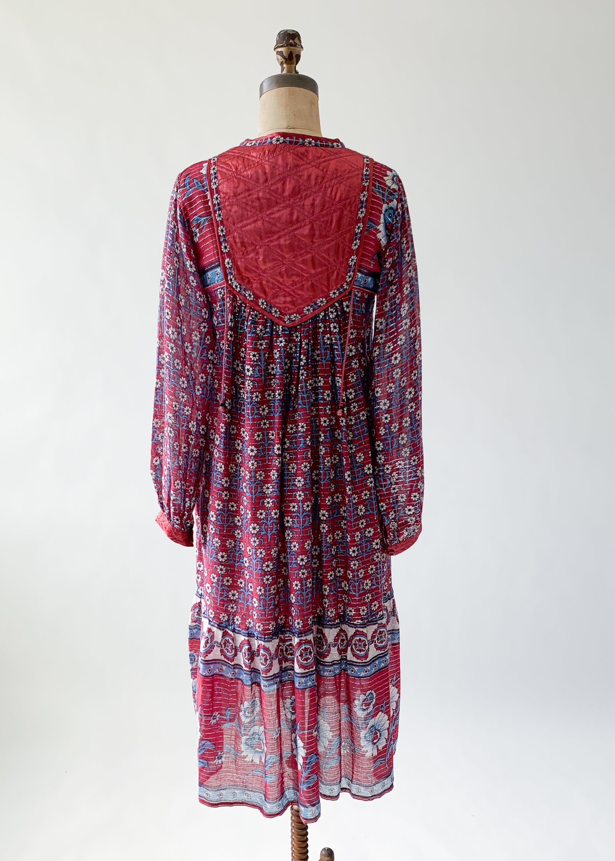 Vintage 1970s Indian Cotton Dress with Lurex Stripes