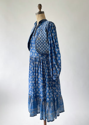 Vintage 1970s Indian Cotton Dress with Vest