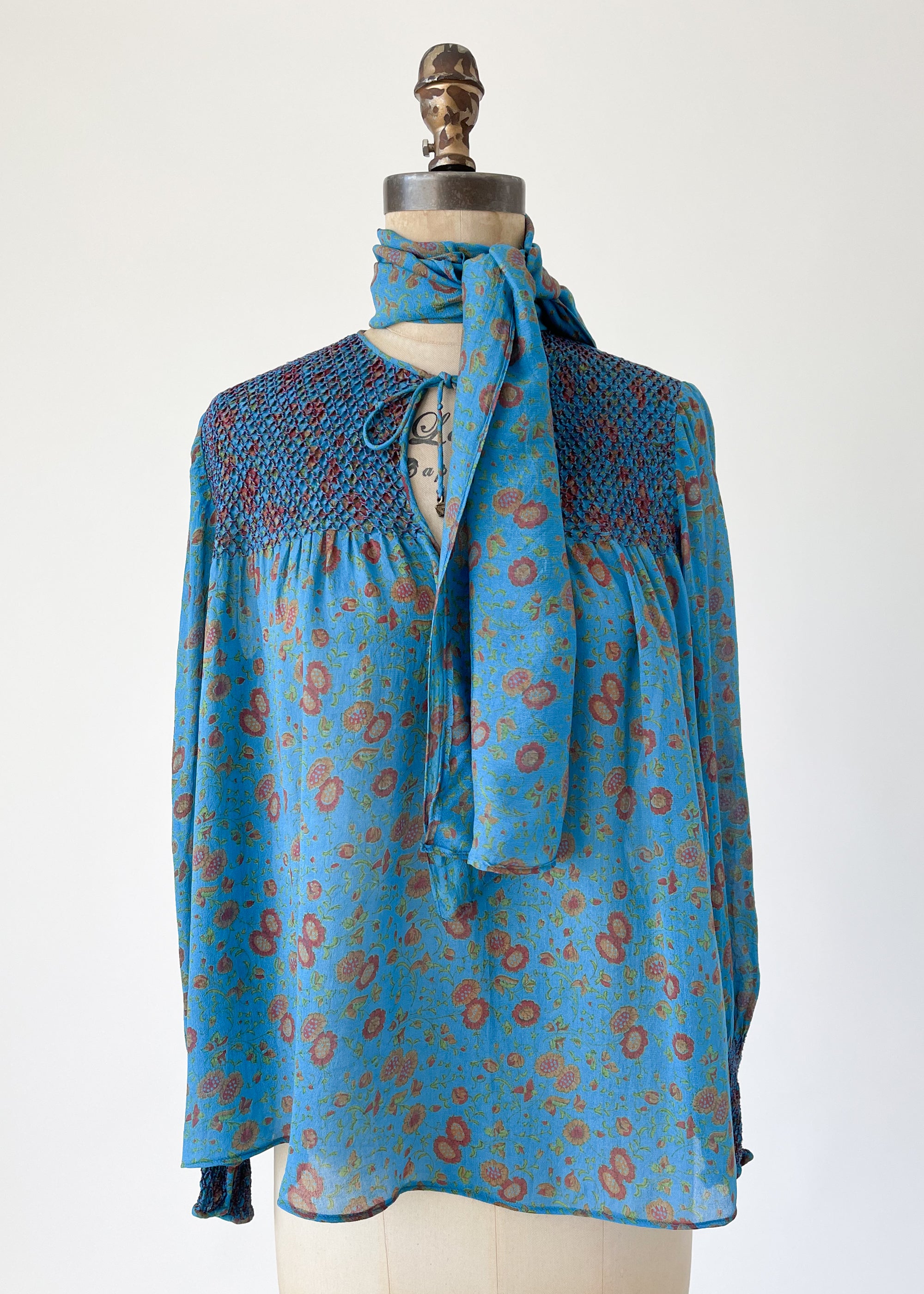 Vintage 1970s Judith Ann Silk Smocked Blouse
