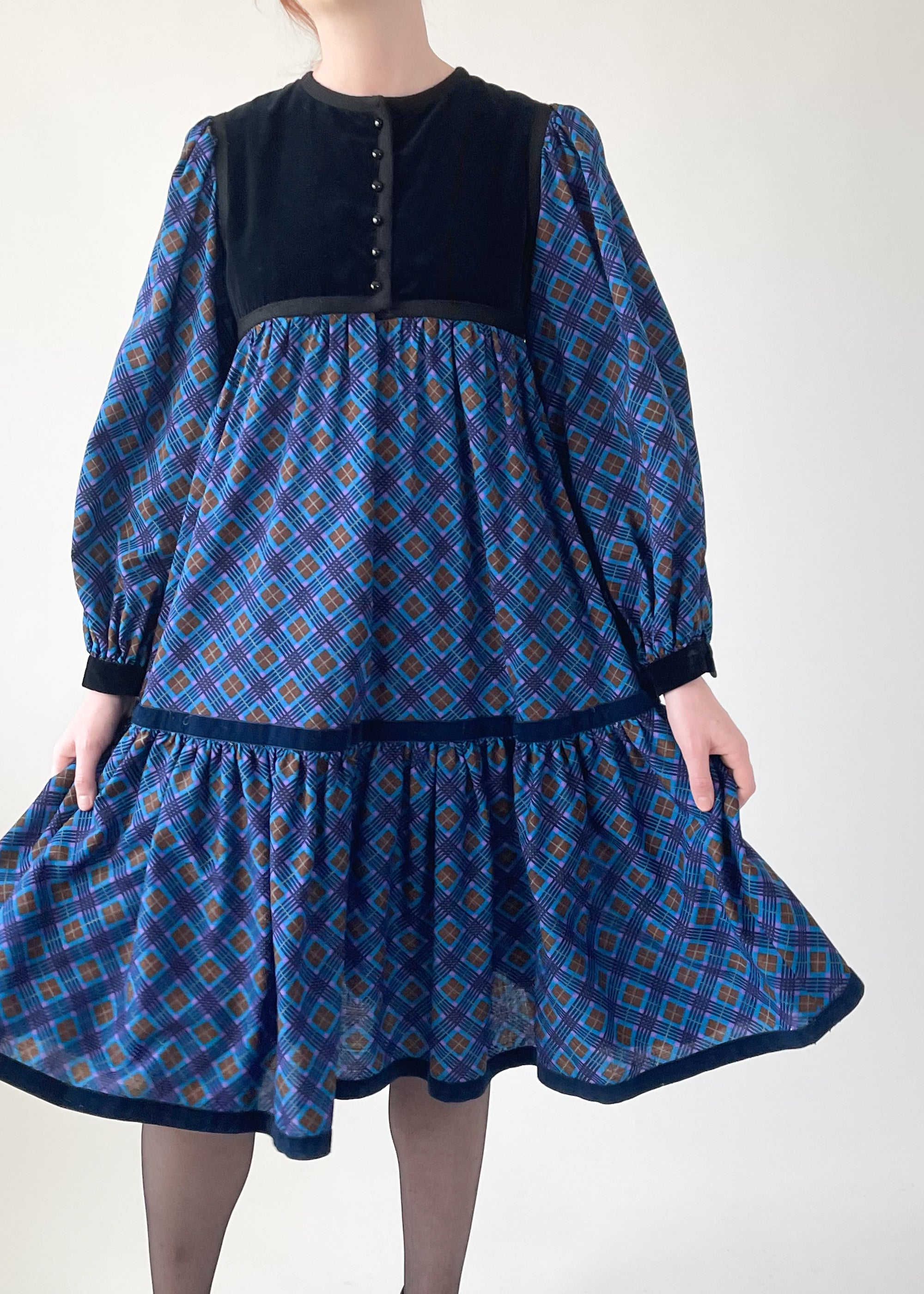 Vintage 1970s YSL Plaid Tent Dress