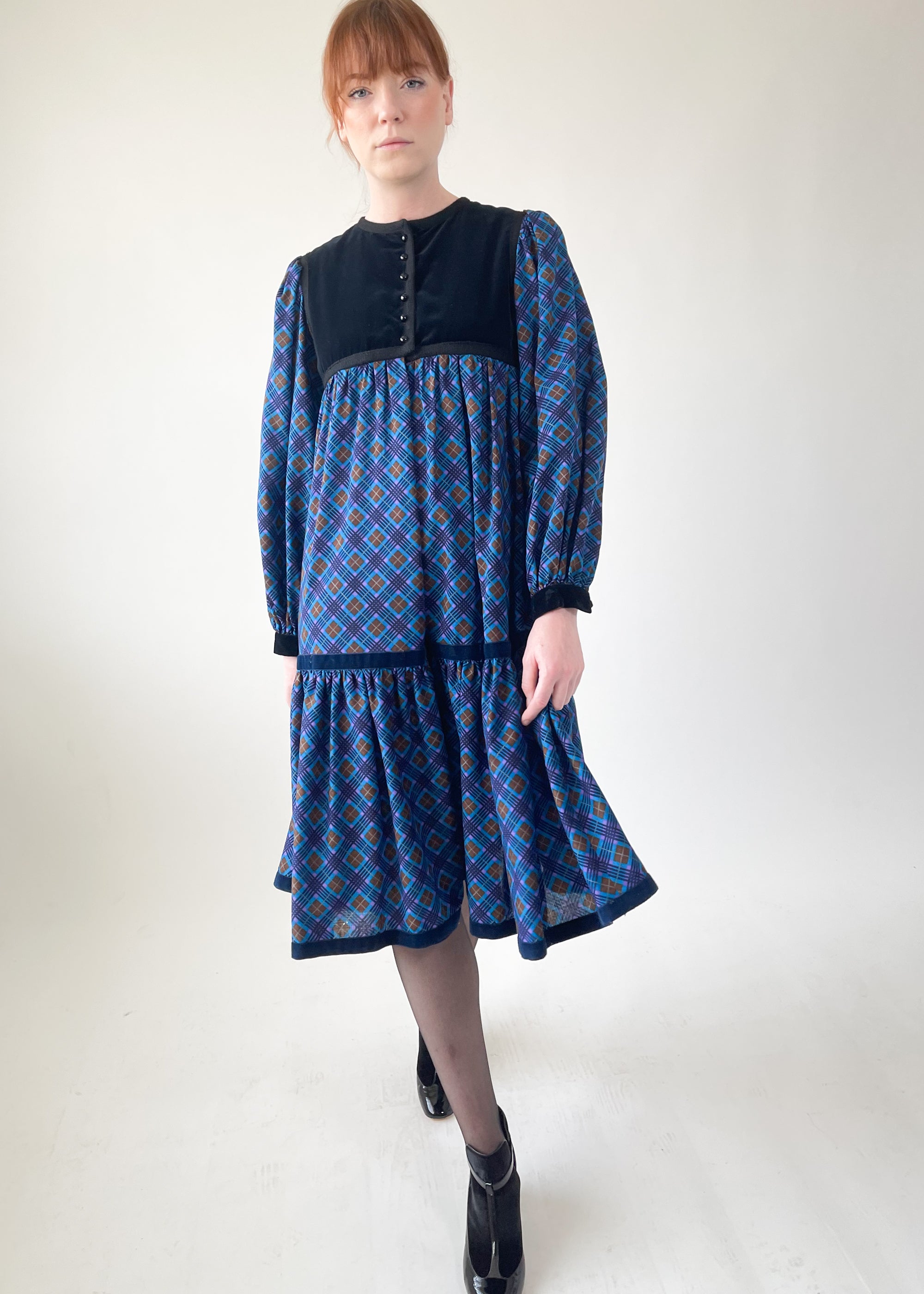 Vintage 1970s YSL Plaid Tent Dress
