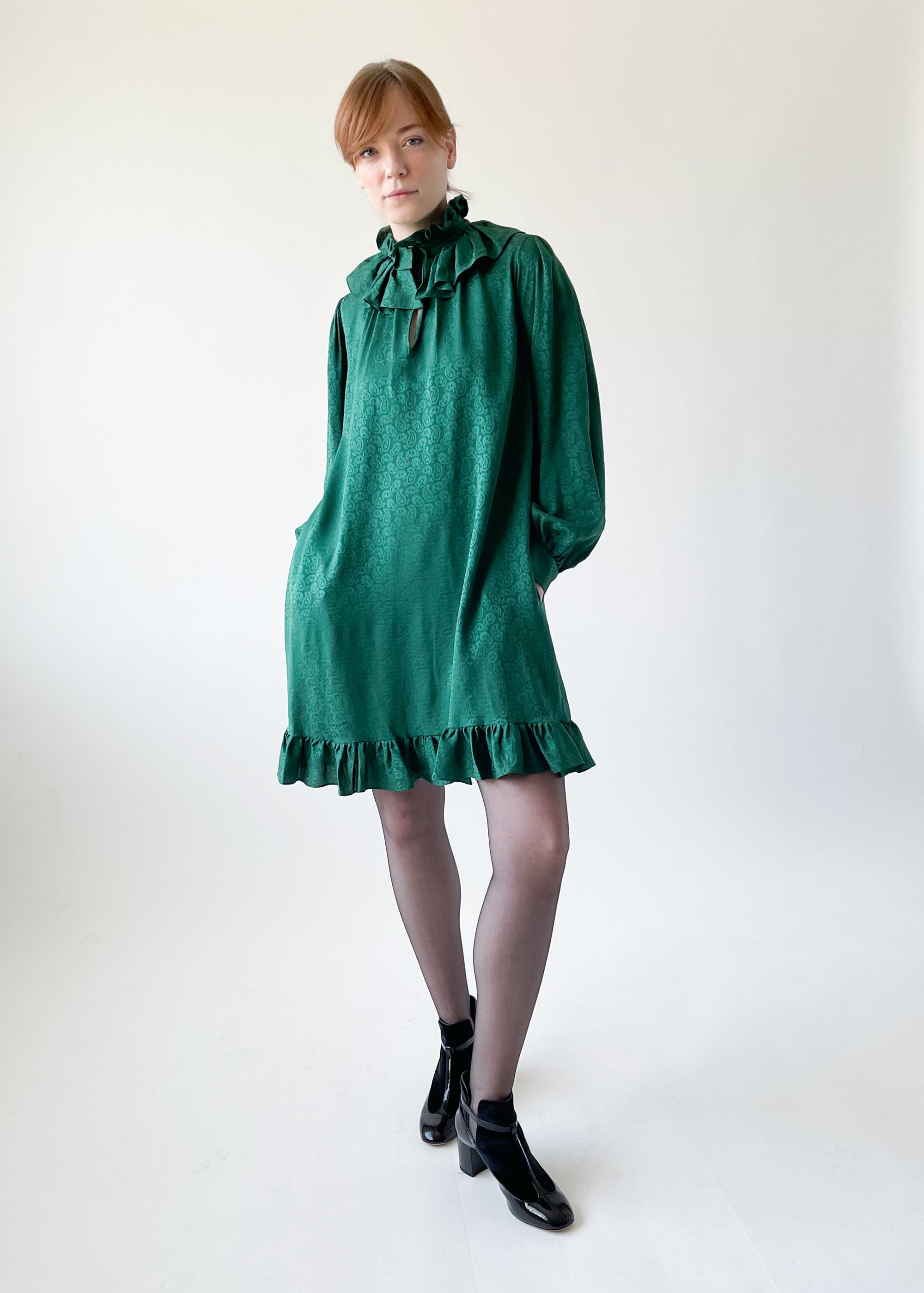 Vintage 1970s YSL Silk Ruffle Mini Dress