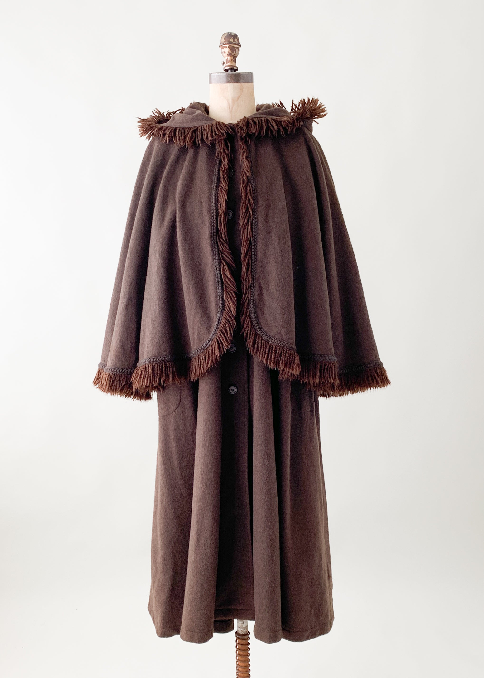 Vintage 1970s YSL Hooded Cape Coat