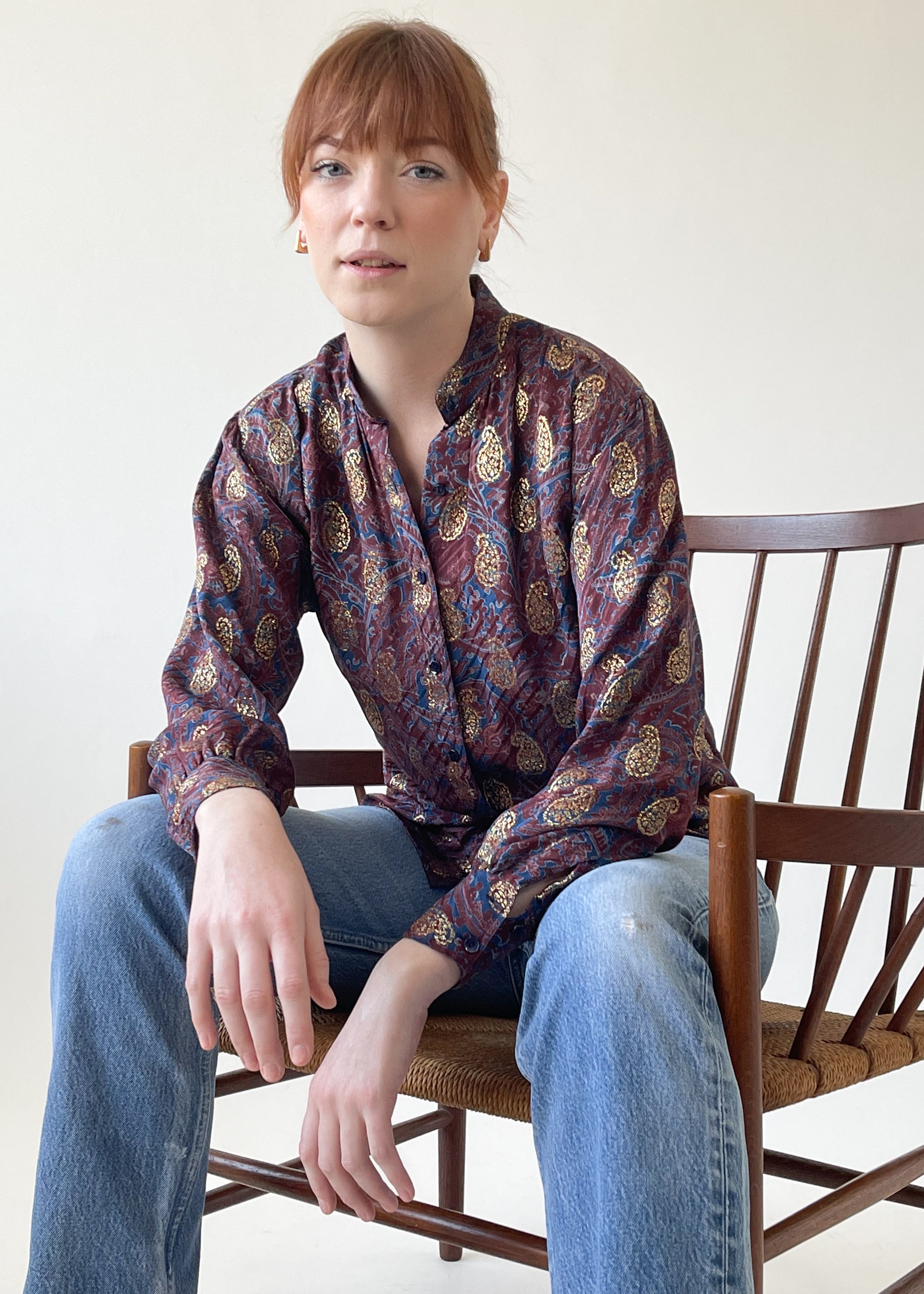 Vintage 1970s Yves Saint Laurent Paisley Metallic Blouse