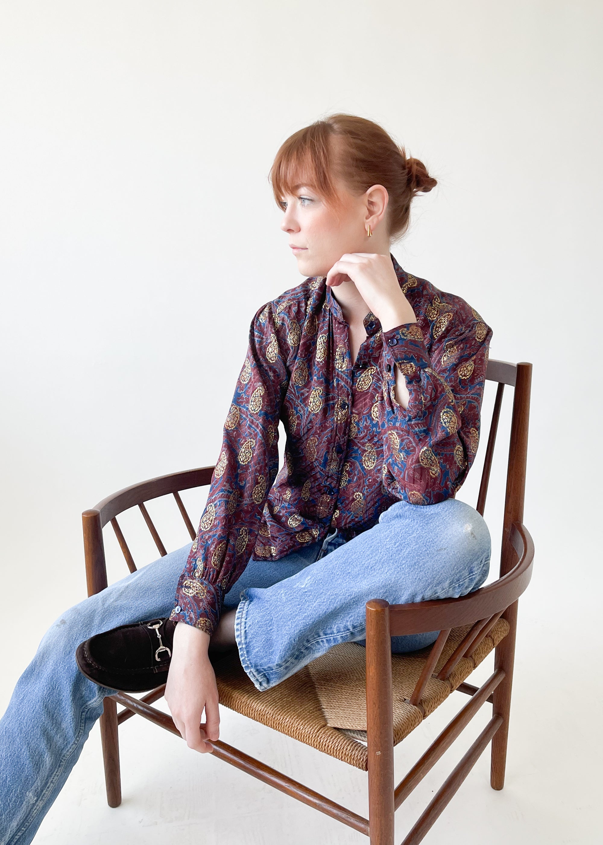 Vintage 1970s Yves Saint Laurent Paisley Metallic Blouse