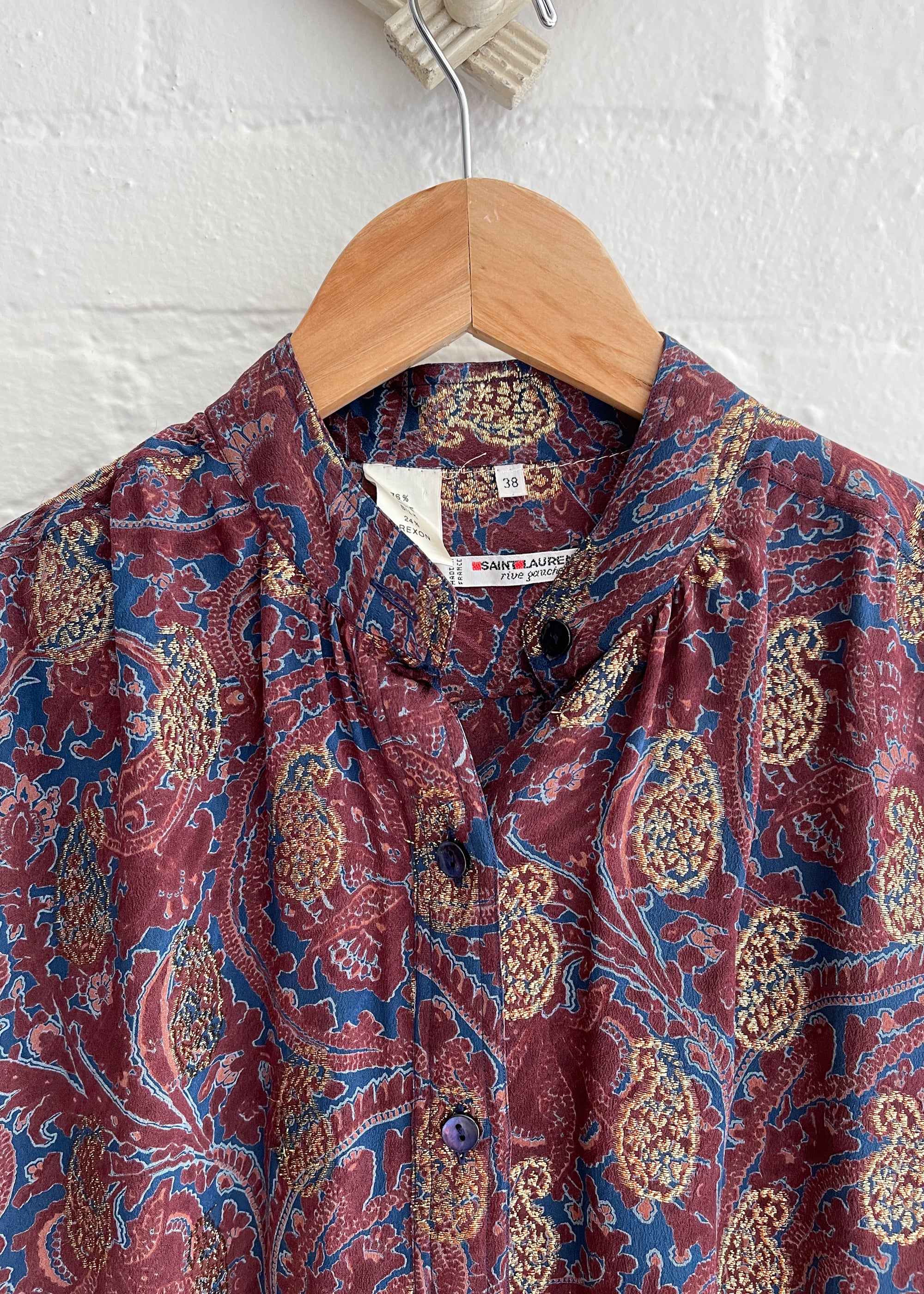 Vintage 1970s Yves Saint Laurent Paisley Metallic Blouse