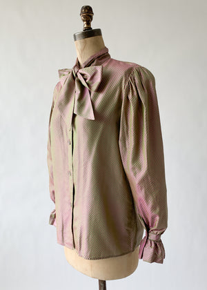 Vintage 1970s YSL Jacquard Silk Blouse