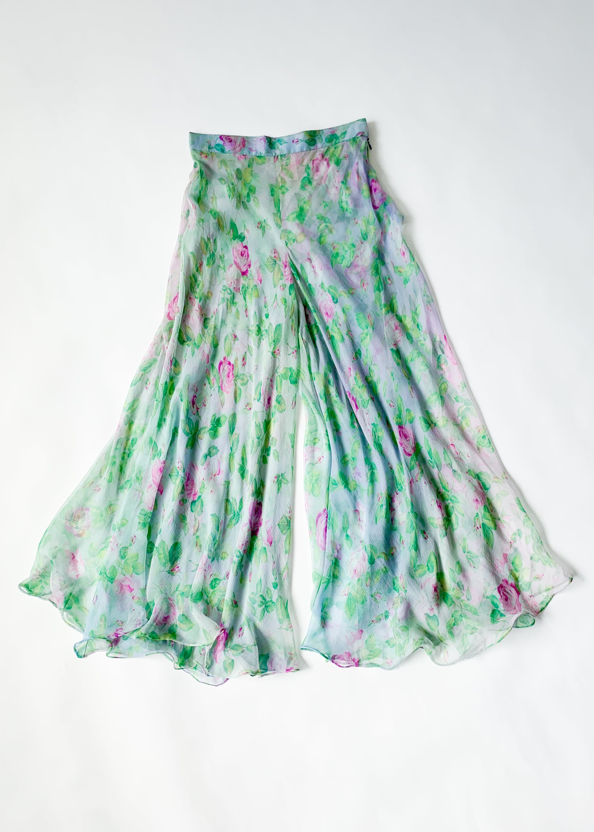 Vintage 1998 YSL Floral Silk Chiffon Pants