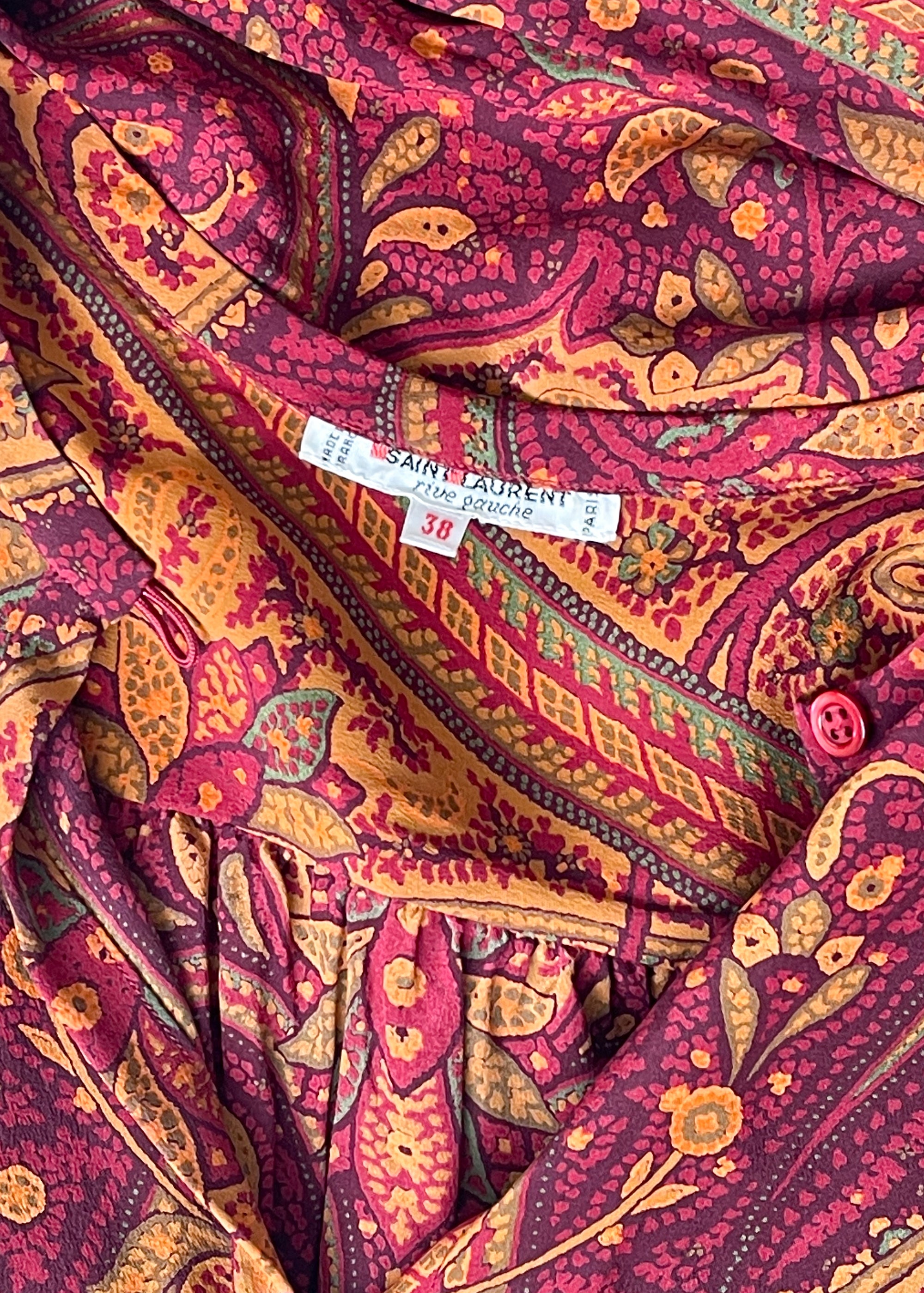 Vintage 1970s YSL Paisley Silk Blouse with Bow