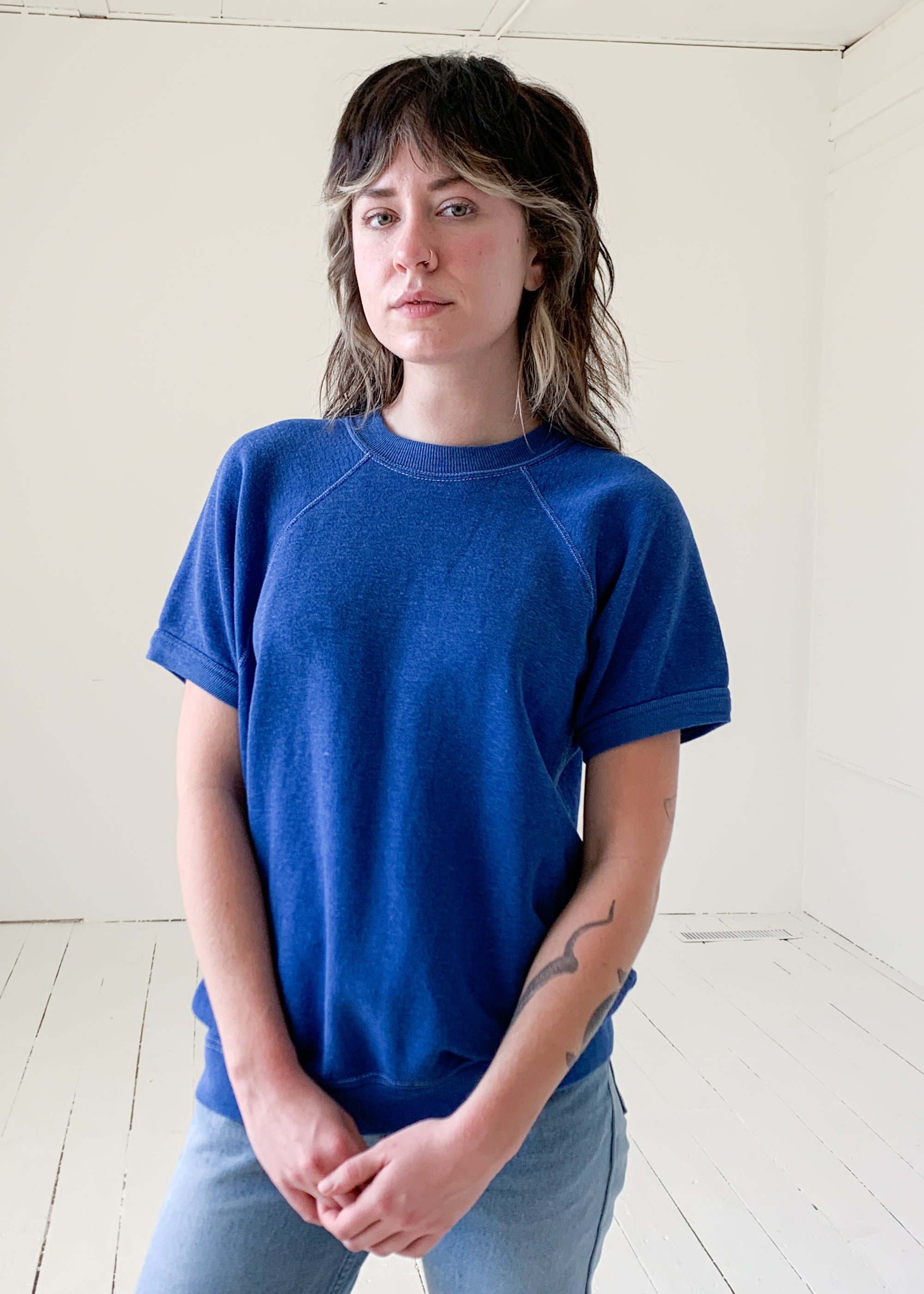 Vintage 1970s Royal Blue Short Sleeve Sweatshirt
