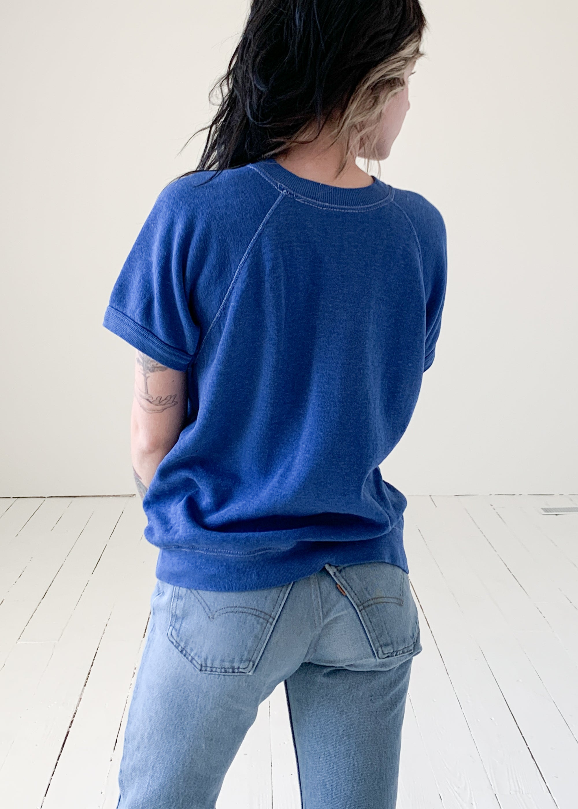 Vintage 1970s Royal Blue Short Sleeve Sweatshirt