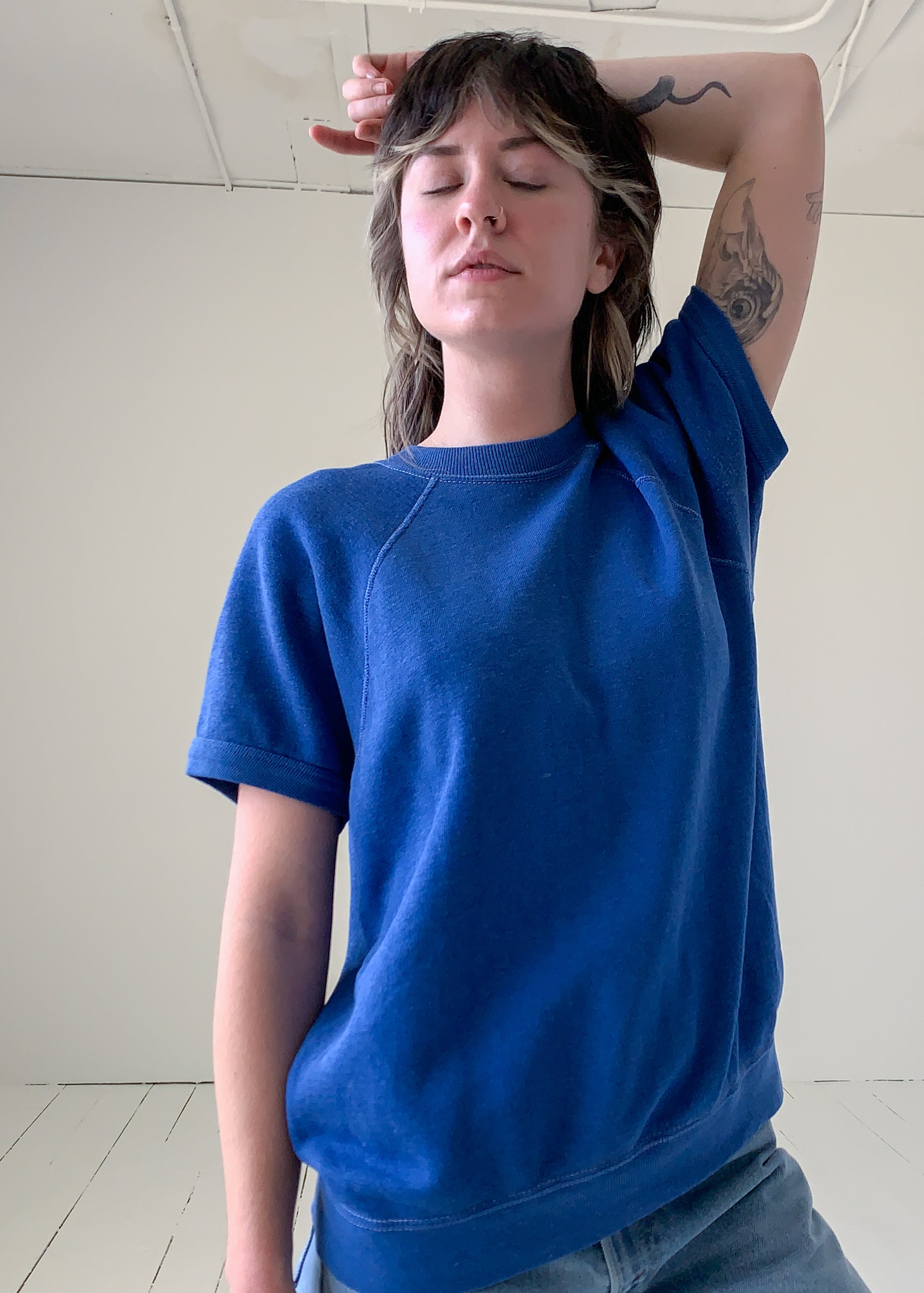 Vintage 1970s Royal Blue Short Sleeve Sweatshirt