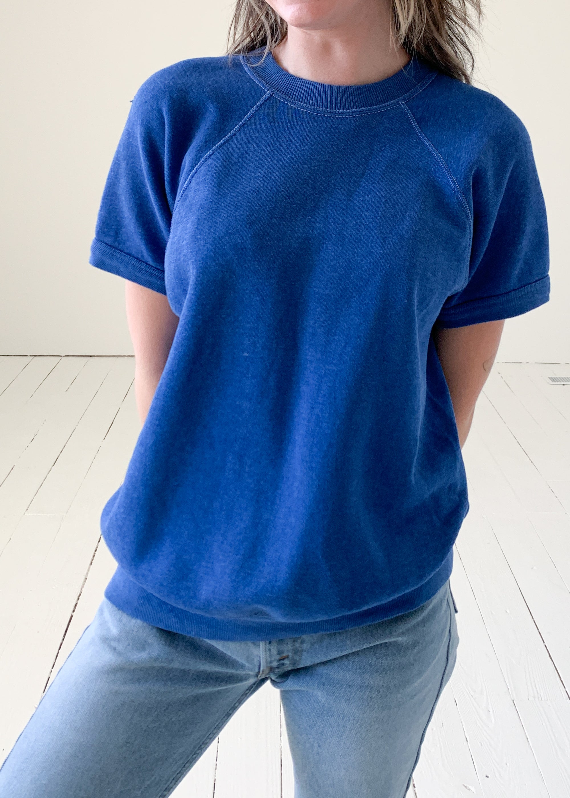 Vintage 1970s Royal Blue Short Sleeve Sweatshirt