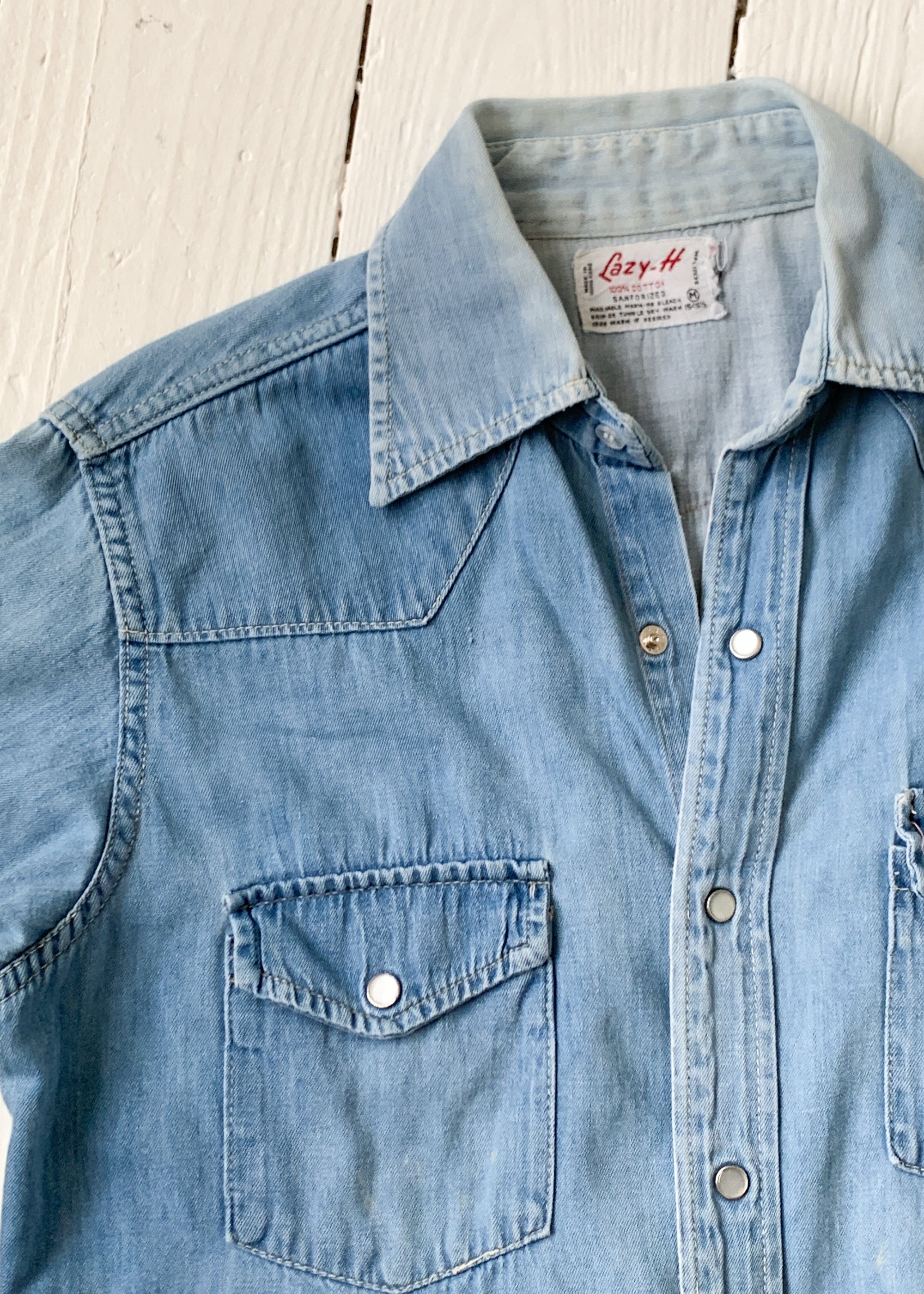 Vintage 1970s Denim Pearl Snap Western Shirt