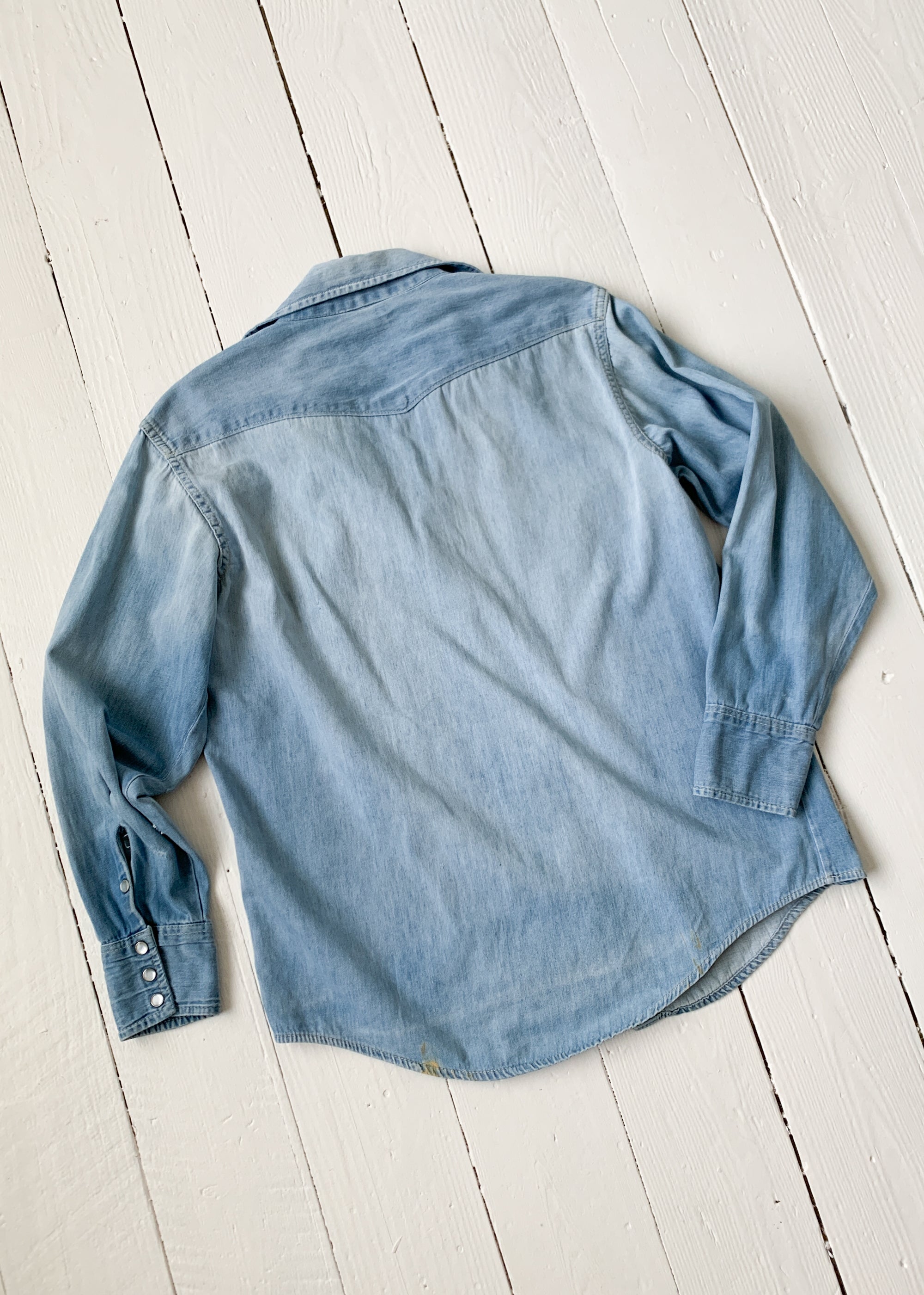 Vintage 1970s Denim Pearl Snap Western Shirt