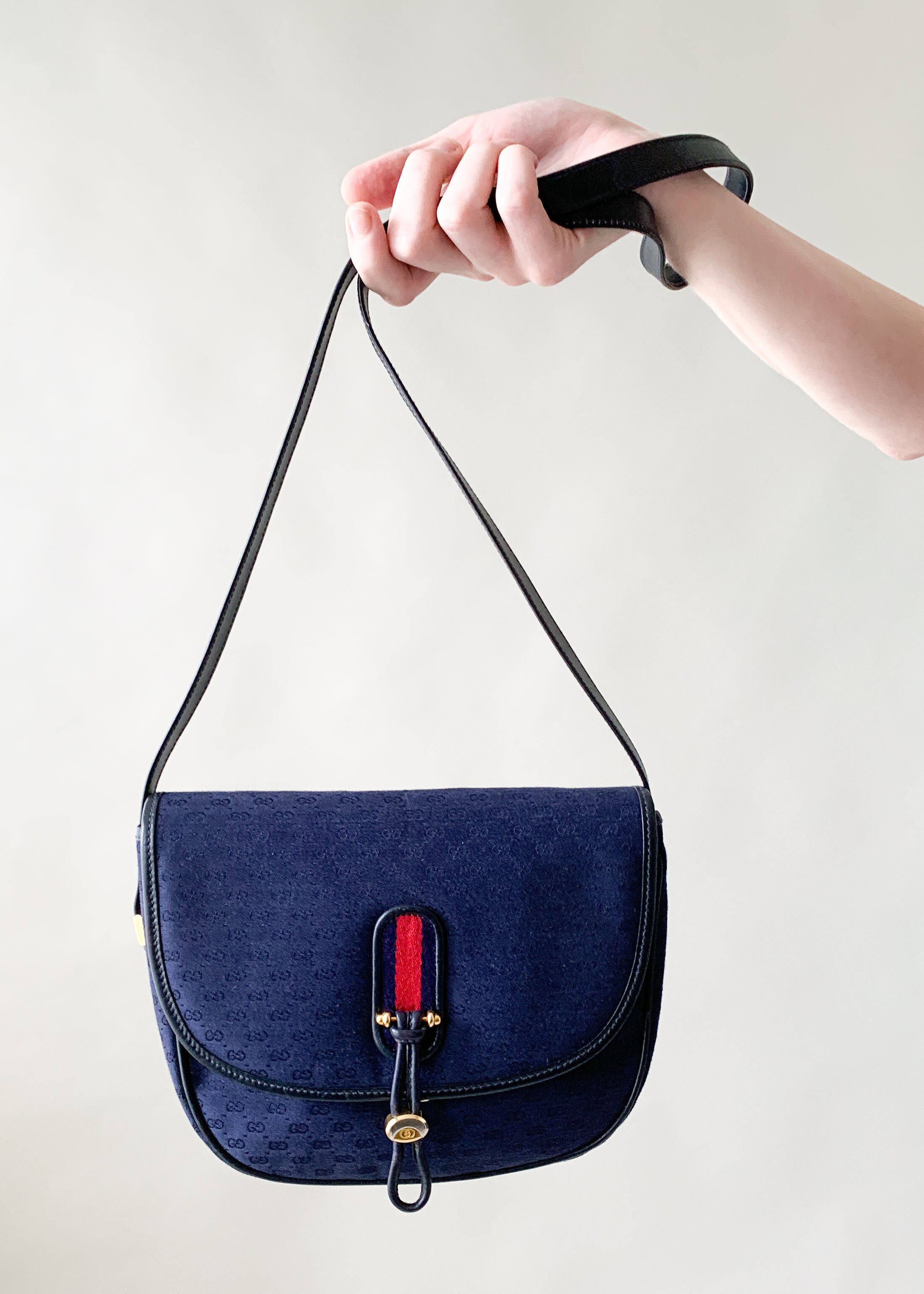 Vintage 1970s Gucci Navy Monogram Crossbody