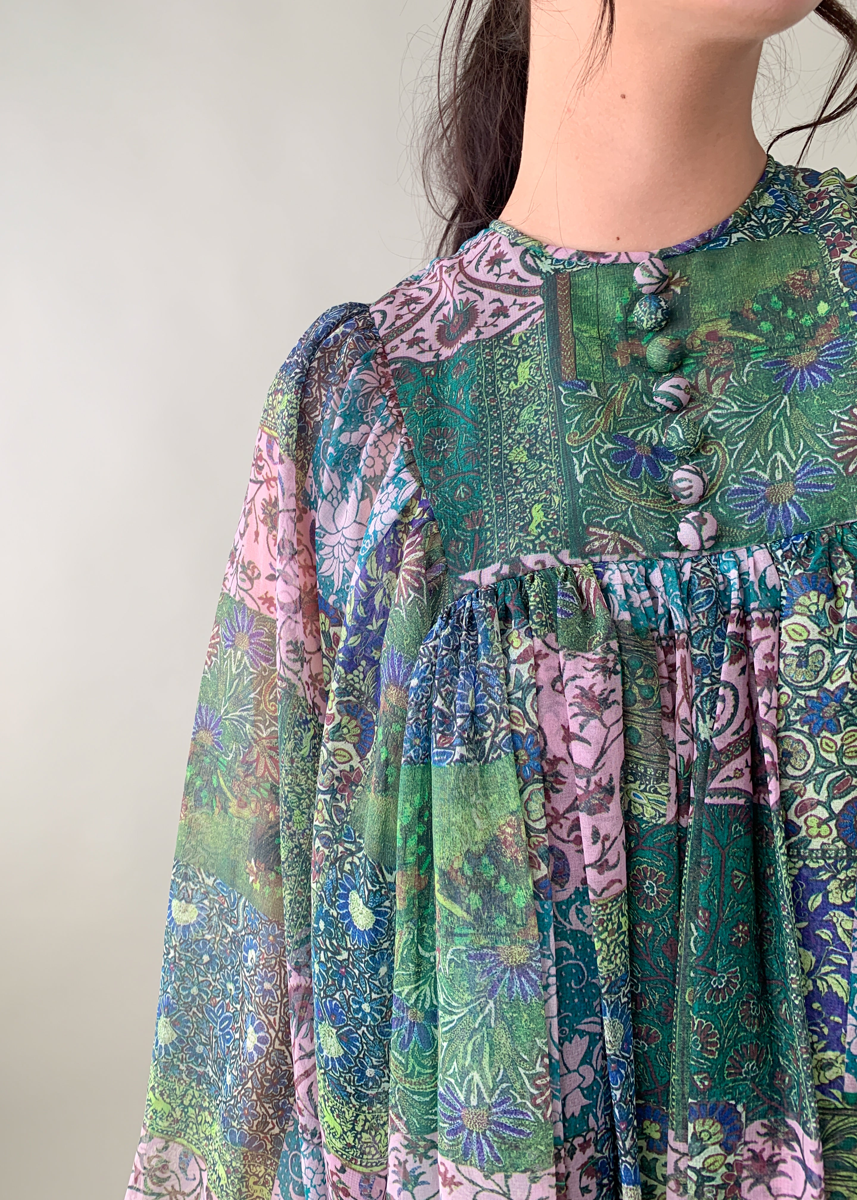 Vintage 1970s Printed Chiffon Maxi Dress