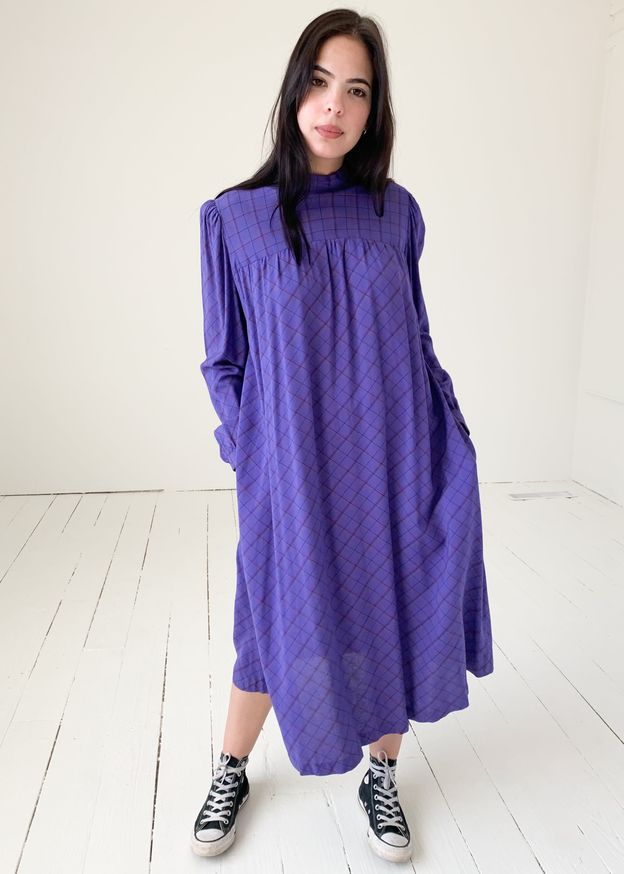 Vintage 1970s Purple Plaid Dress