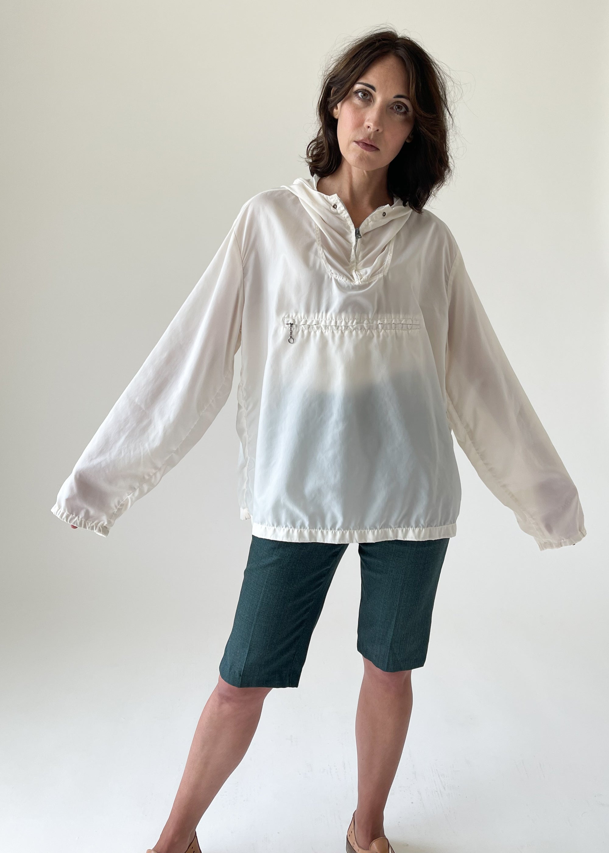 Vintage 1970s White Hooded Anorak