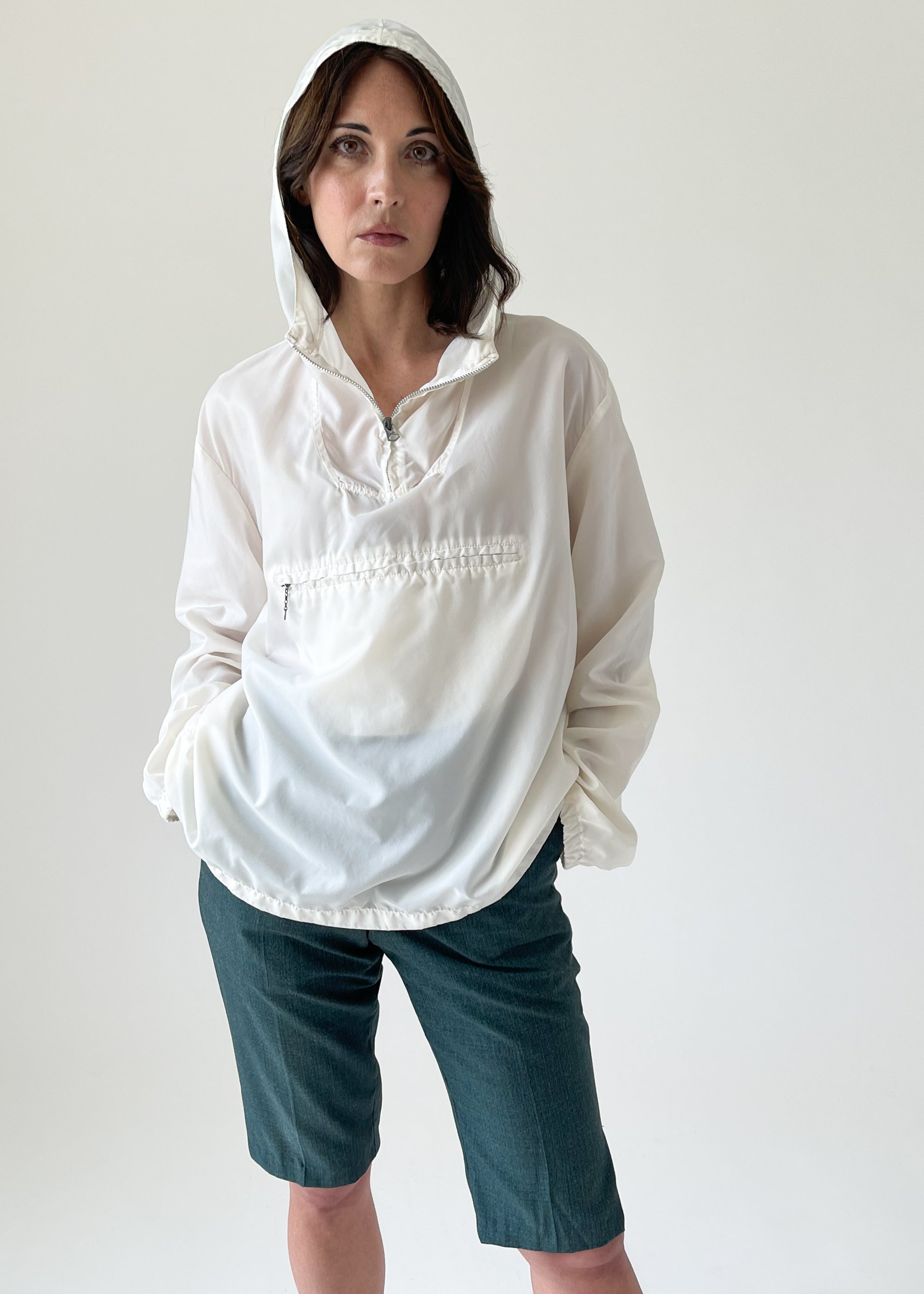 Vintage 1970s White Hooded Anorak