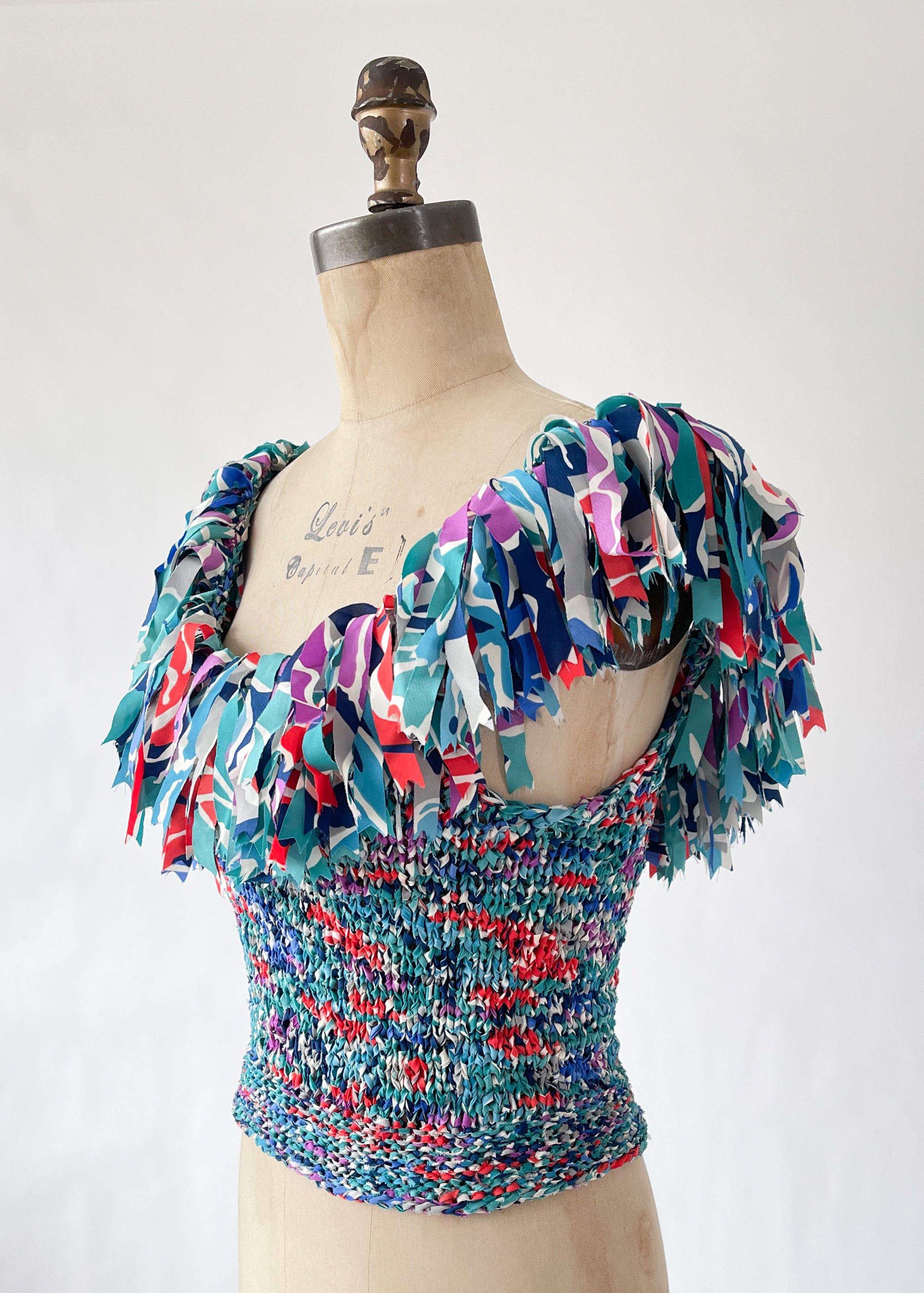 Vintage 1980s Silk Woven Fringe Tank Top