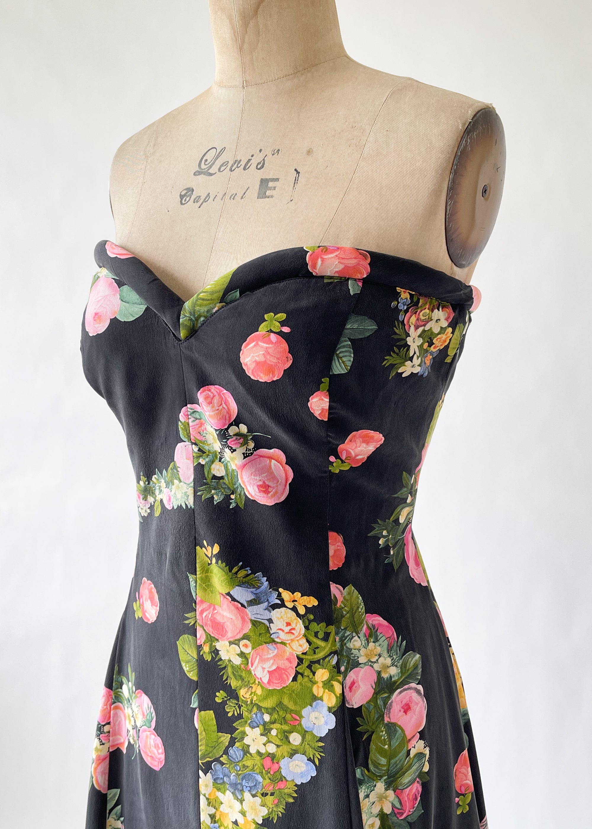 Vintage 1980s Krizia Silk Strapless Dress and Shawl