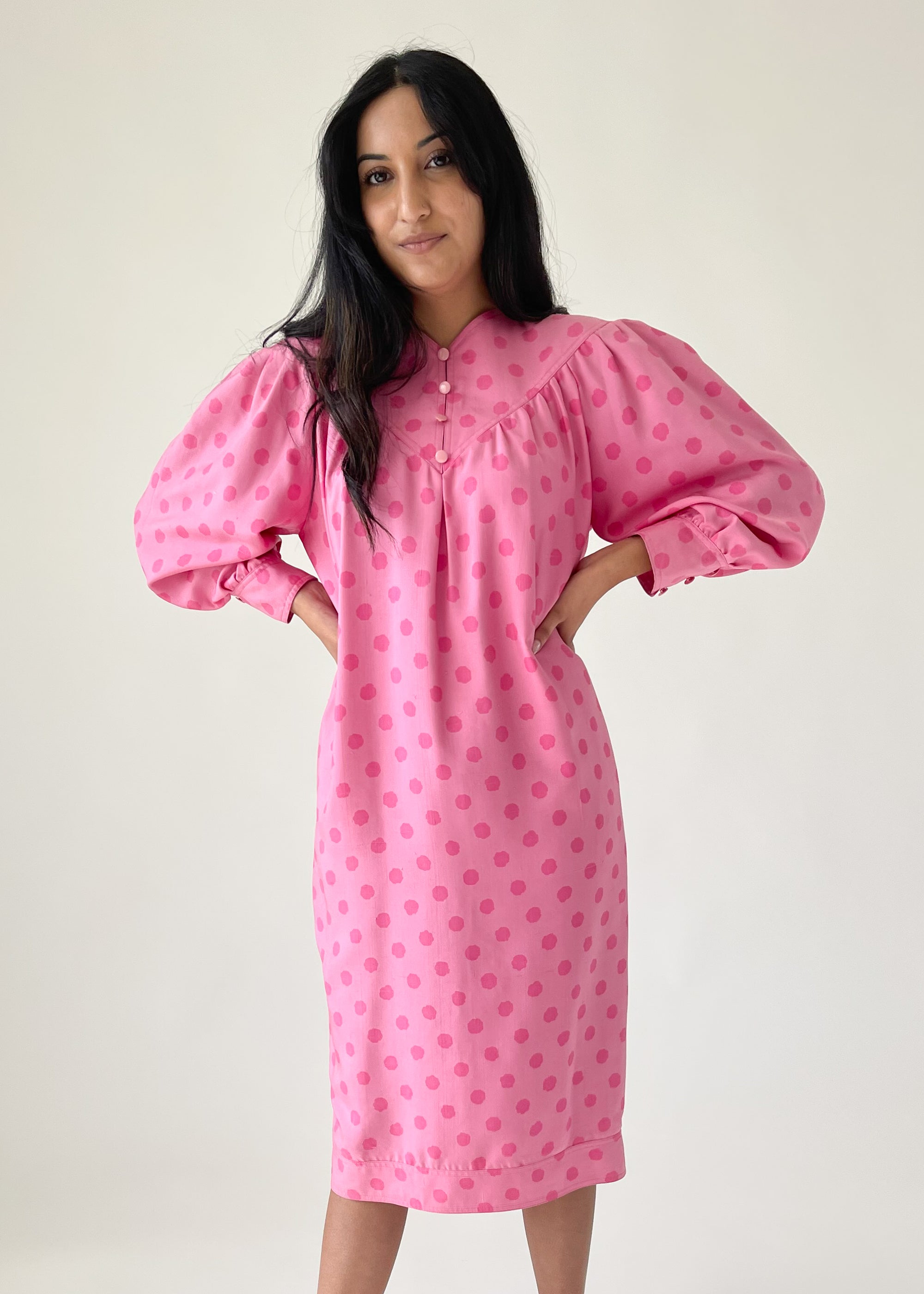 Vintage 1980s Silk Polka Dot Dress