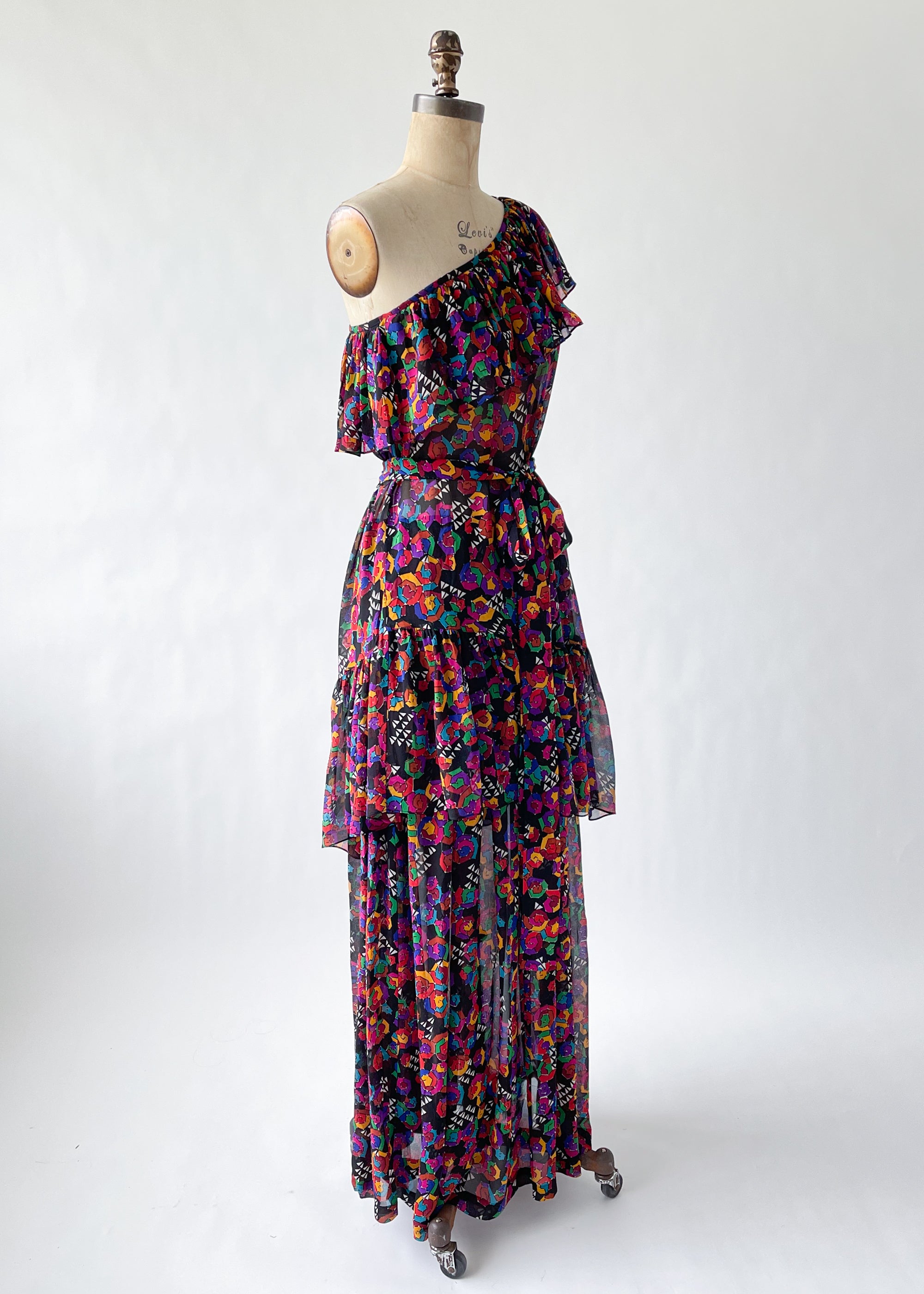 Vintage 1980s YSL Silk One Shoulder Dress Set