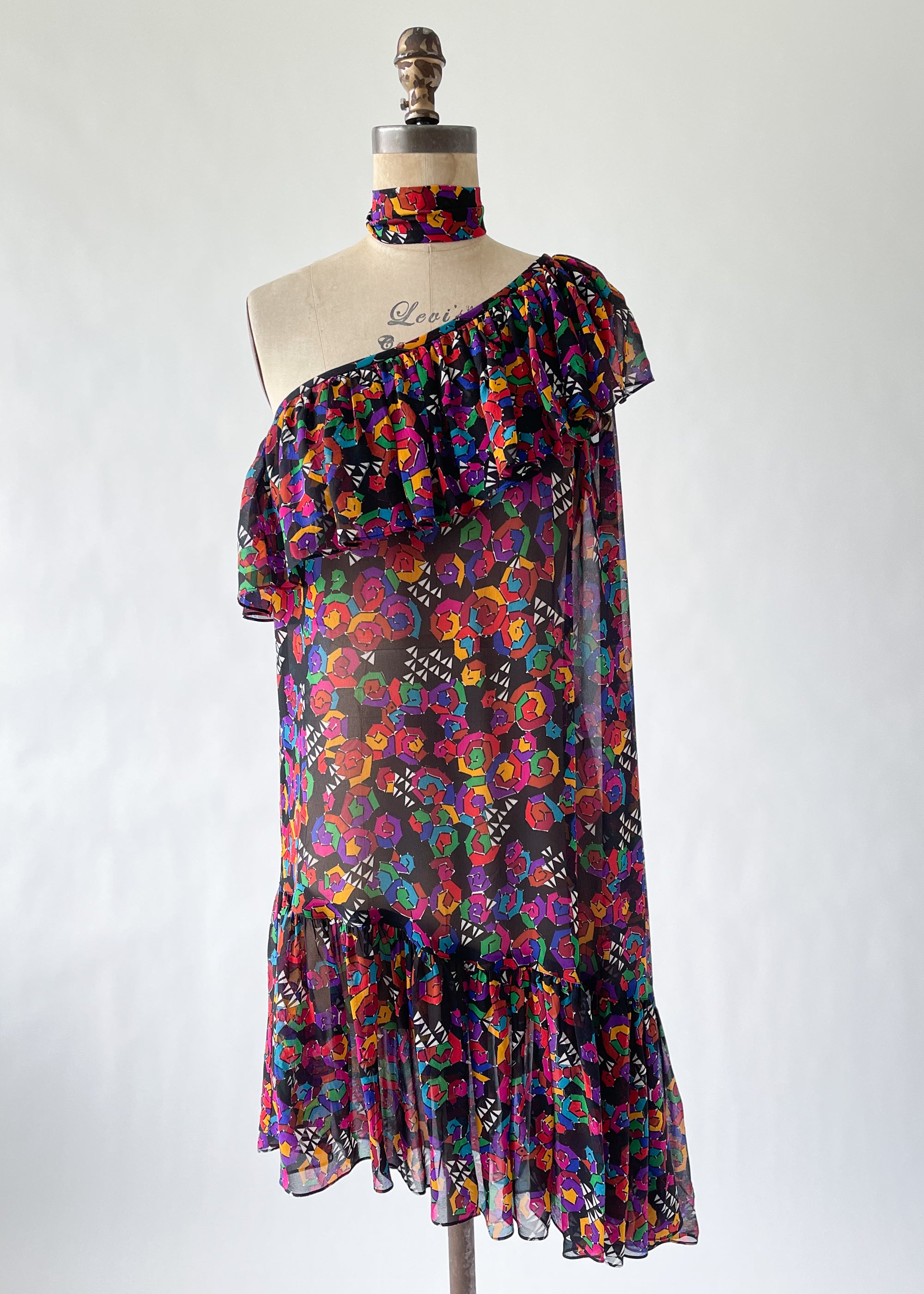 Vintage 1980s YSL Silk One Shoulder Dress Set