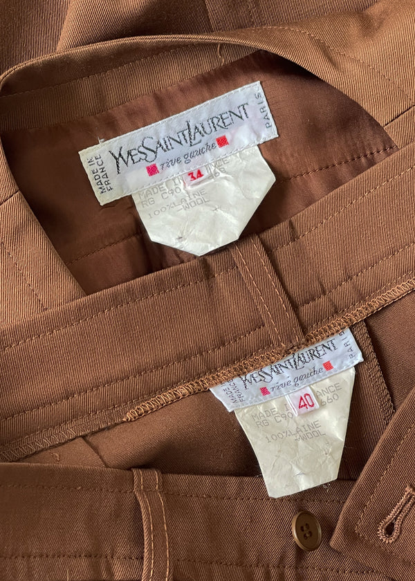 1980s Yves Saint Laurent Cream High Waisted Pants w Cargo Pockets