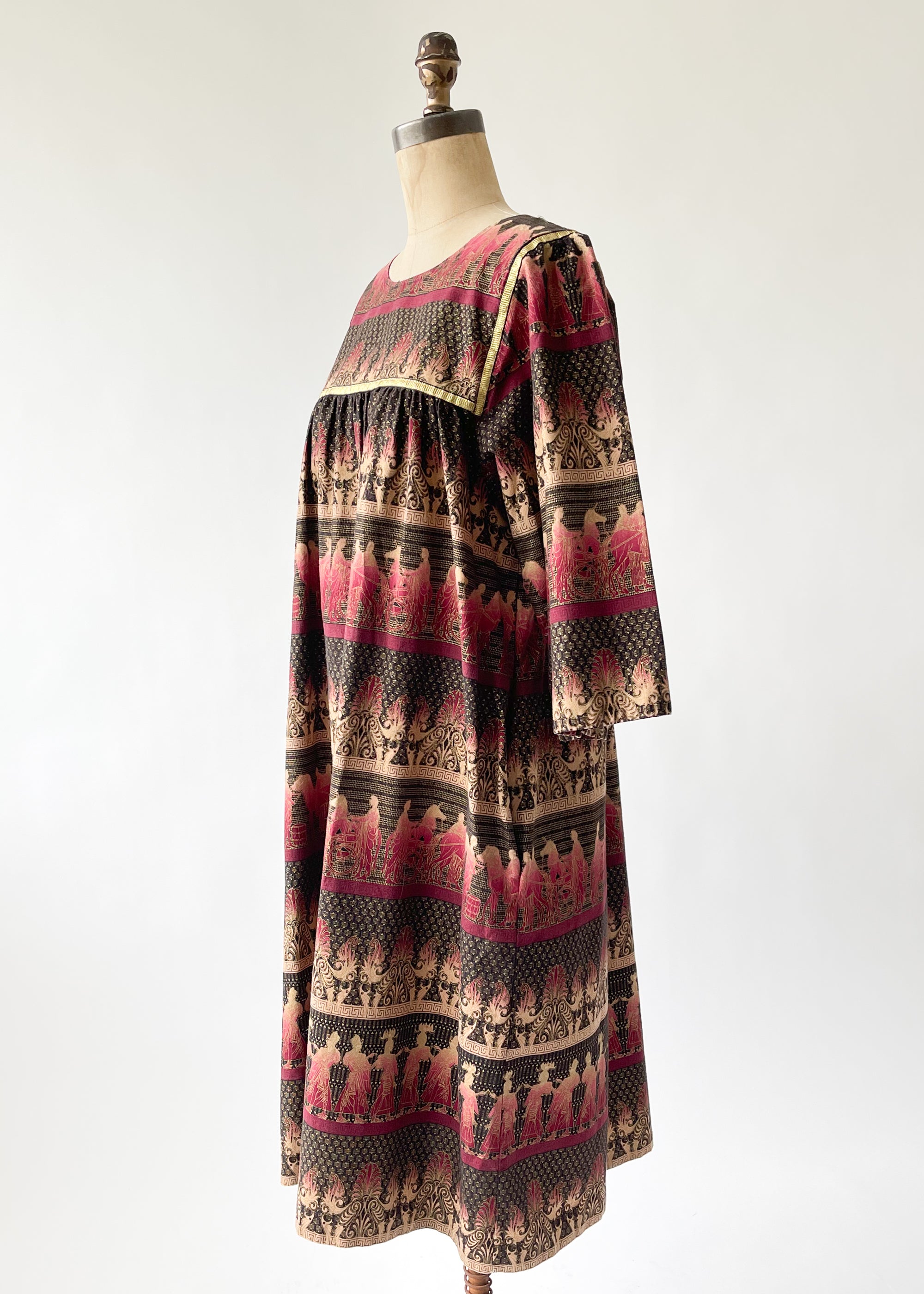 Vintage 1980s Ancient Greek Motif Cotton Dress