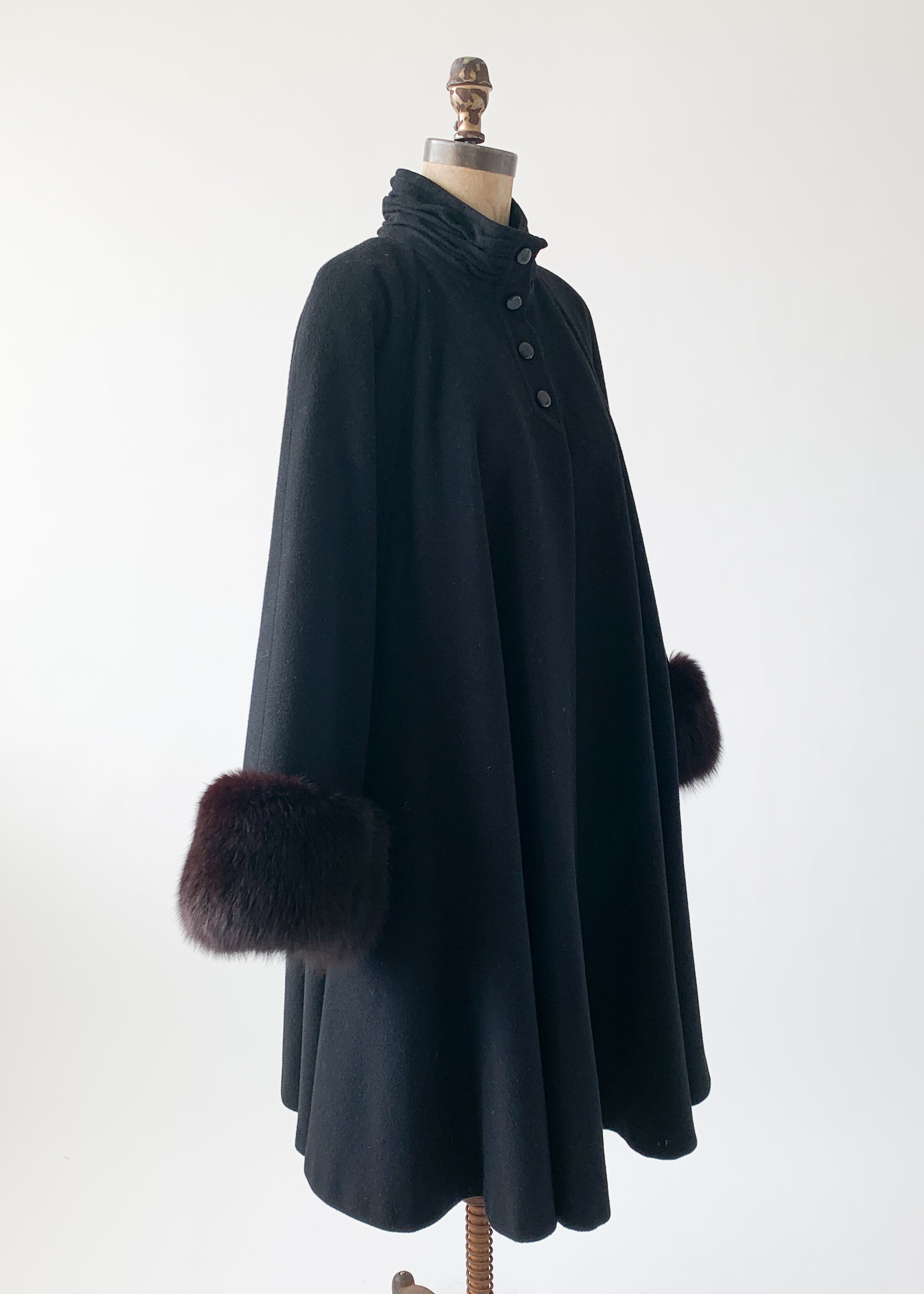 Vintage 1980s Black Swing Coat with Mink Trim