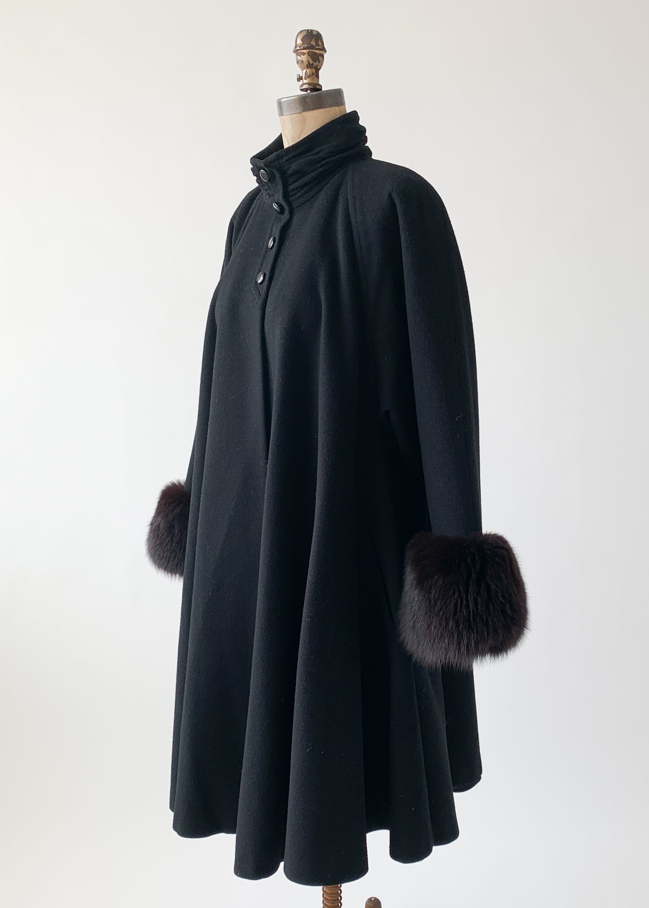 Vintage 1980s Black Swing Coat with Mink Trim