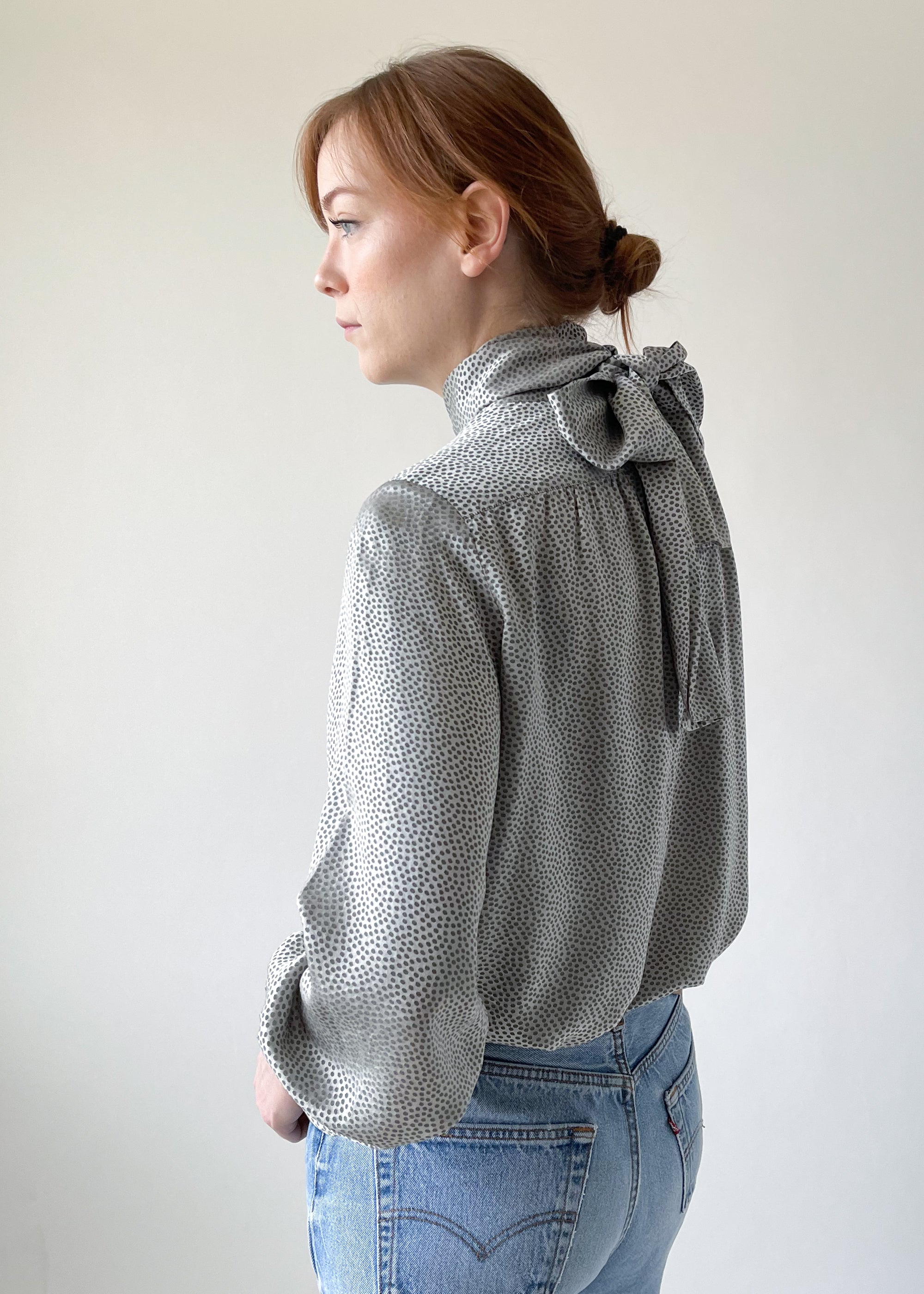Vintage 1970s YSL Grey Silk Blouse