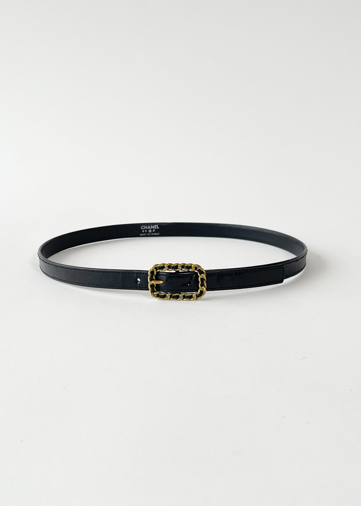 Vintage Chanel Black Patent Leather Thin Belt — Spring 1995 