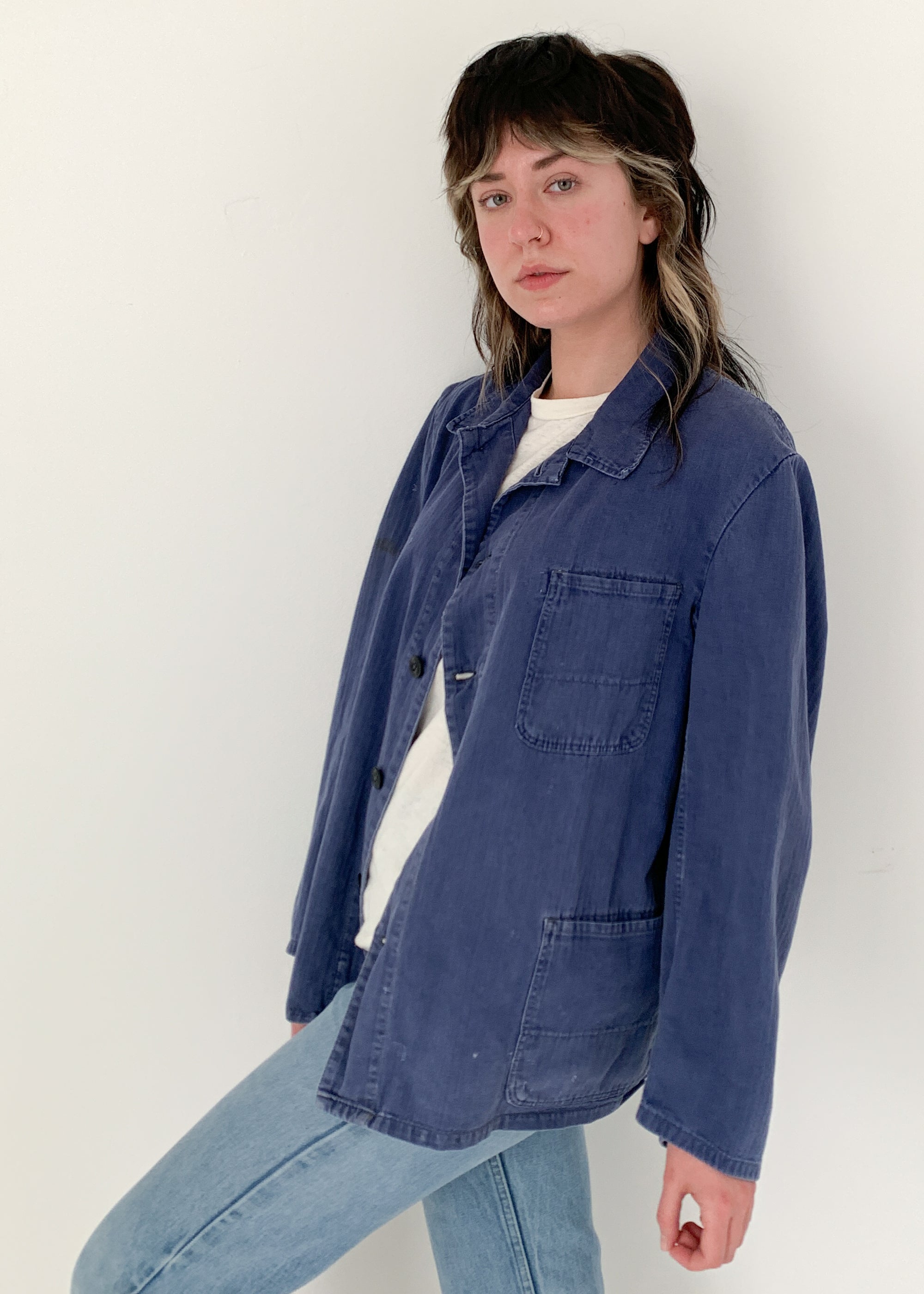 Vintage 1960s European Indigo HBT Workwear Jacket