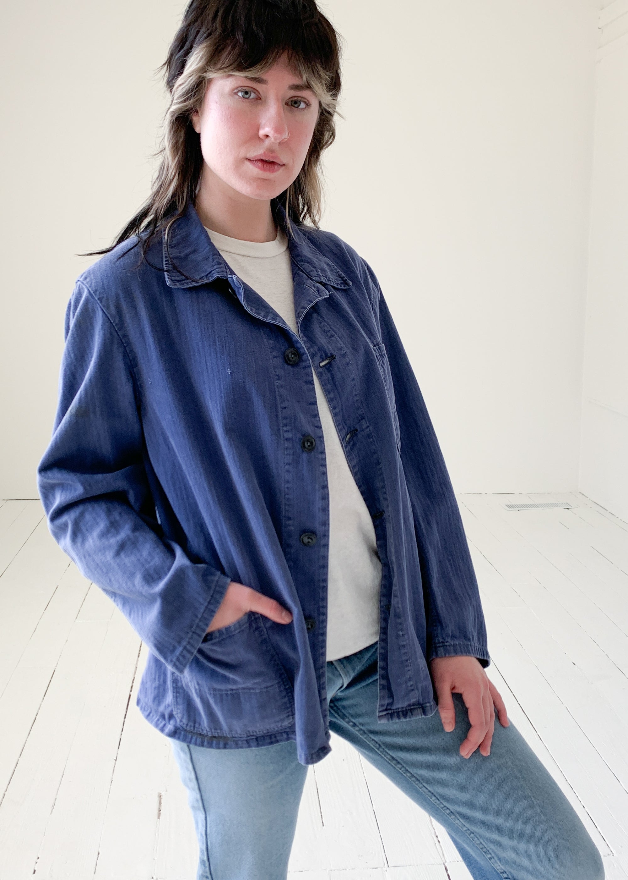 Vintage 1960s European Indigo HBT Workwear Jacket