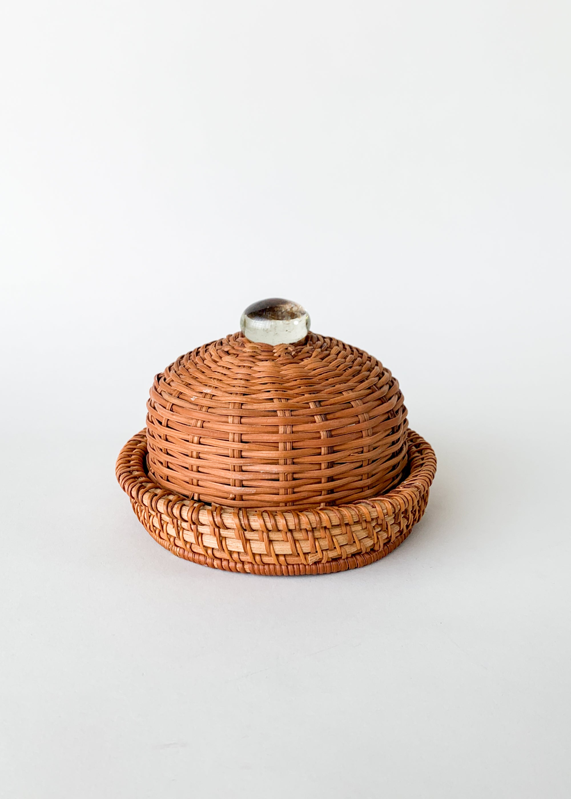 Vintage Wicker and Glass Domed Cheese Tray