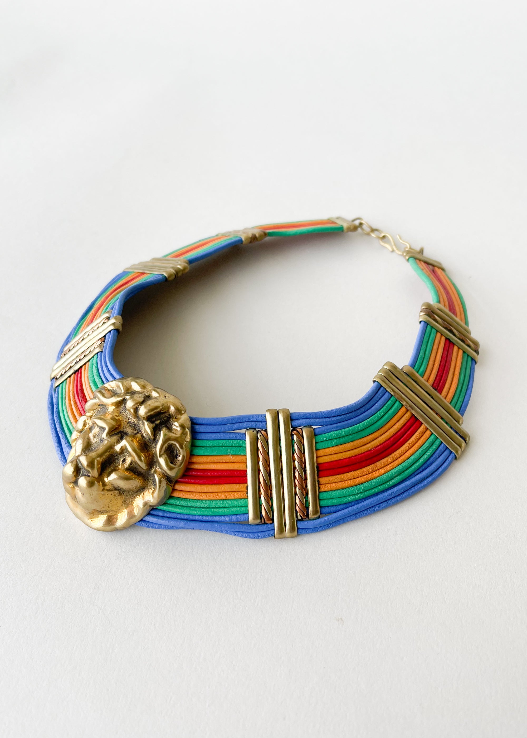 Vintage 1980s Lion Head Rainbow Choker