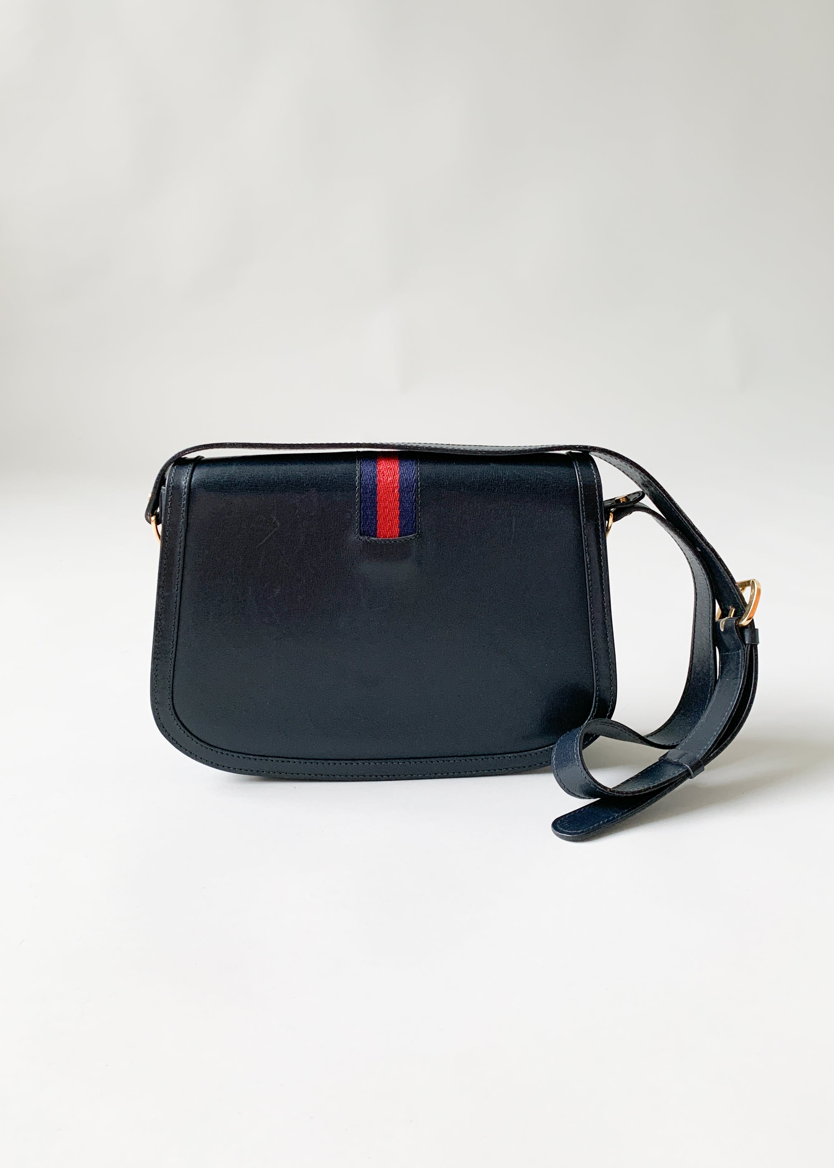 Vintage 1970s Navy Gucci Leather Stripe Purse