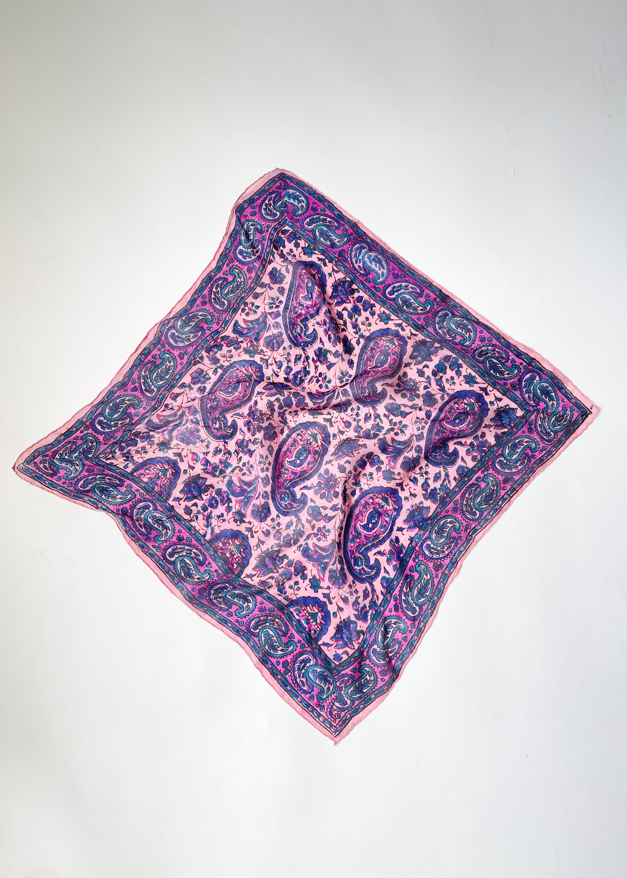 Vintage 1970s Indian Block Print Silk Scarf