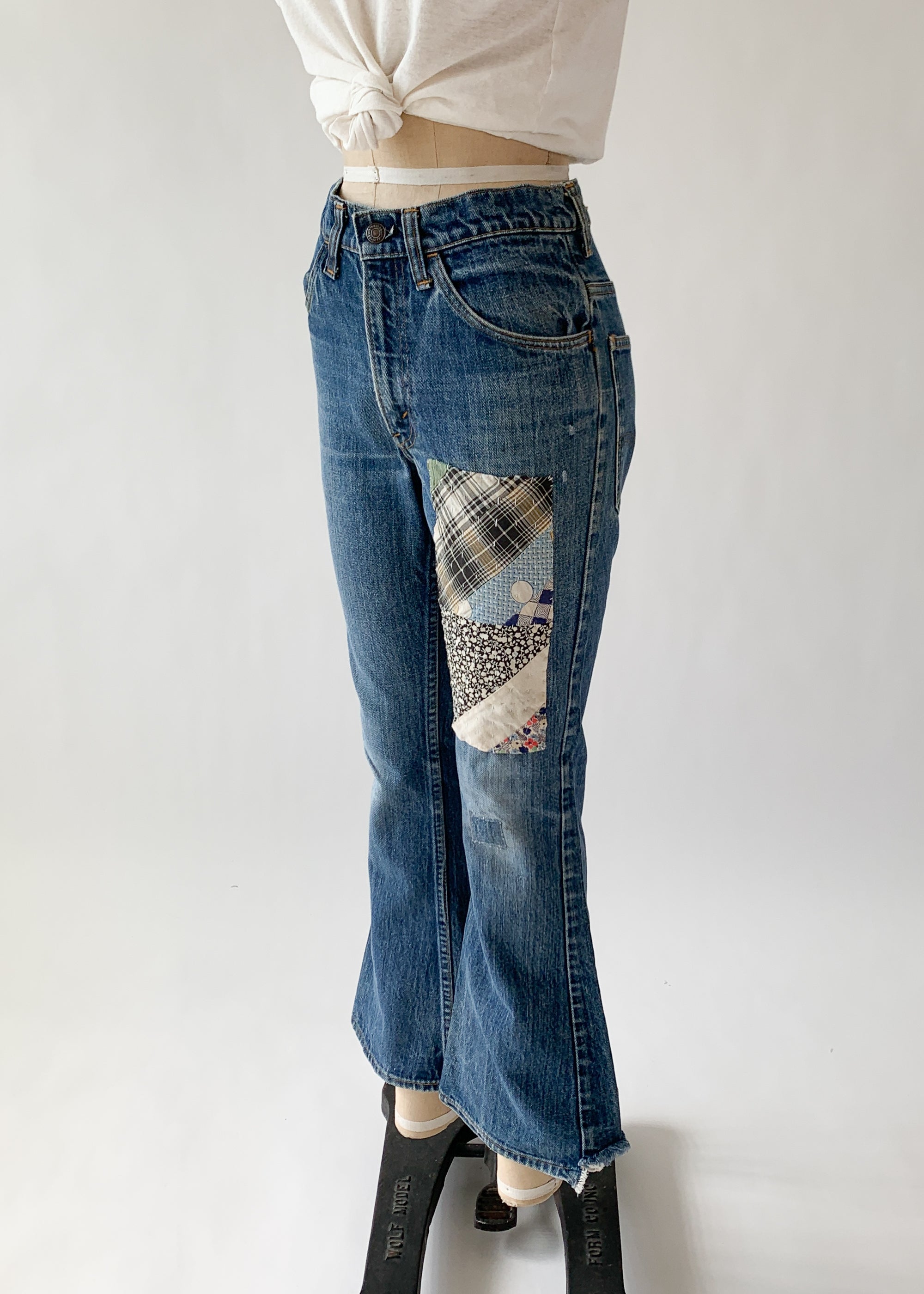 Vintage 1960s Levi's Flare Leg Jeans with Quilt Patching
