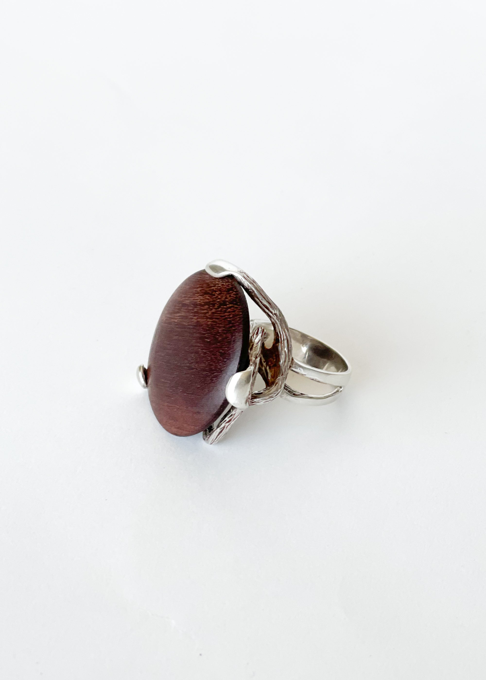 Vintage MidCentury Teak and Silver Ring