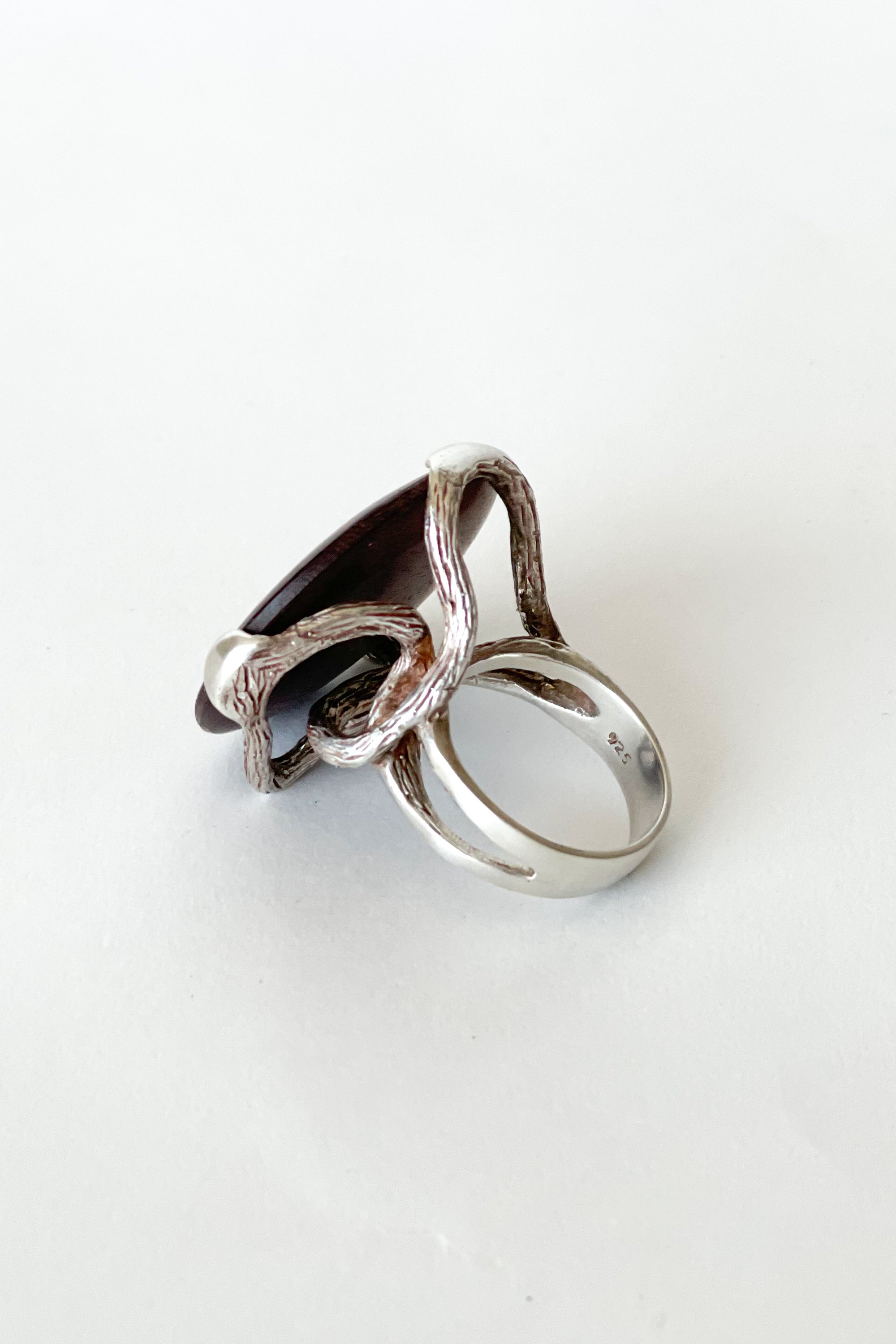 Vintage MidCentury Teak and Silver Ring